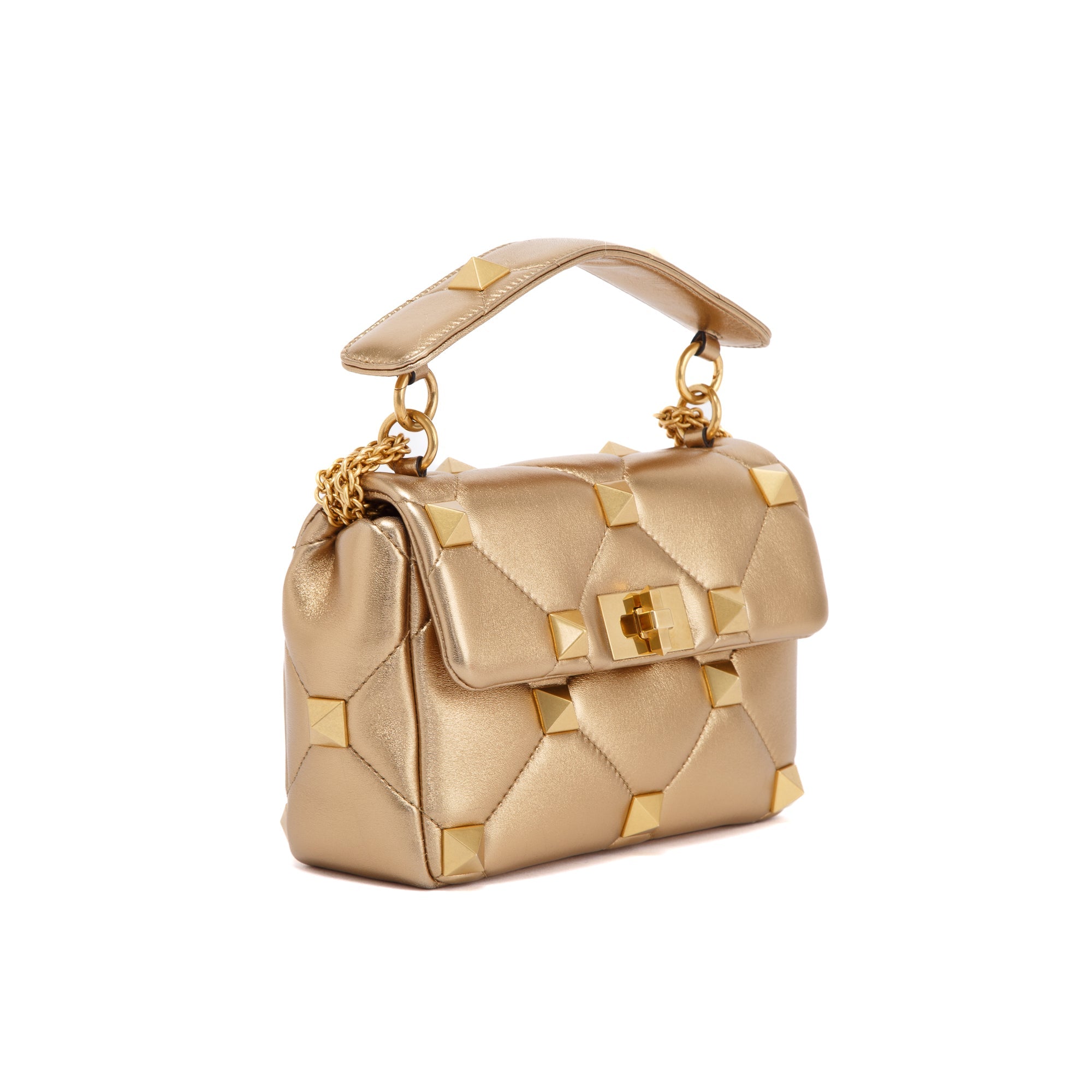 Valentino Metallic Gold Medium Roman Stud Shoulder Bag