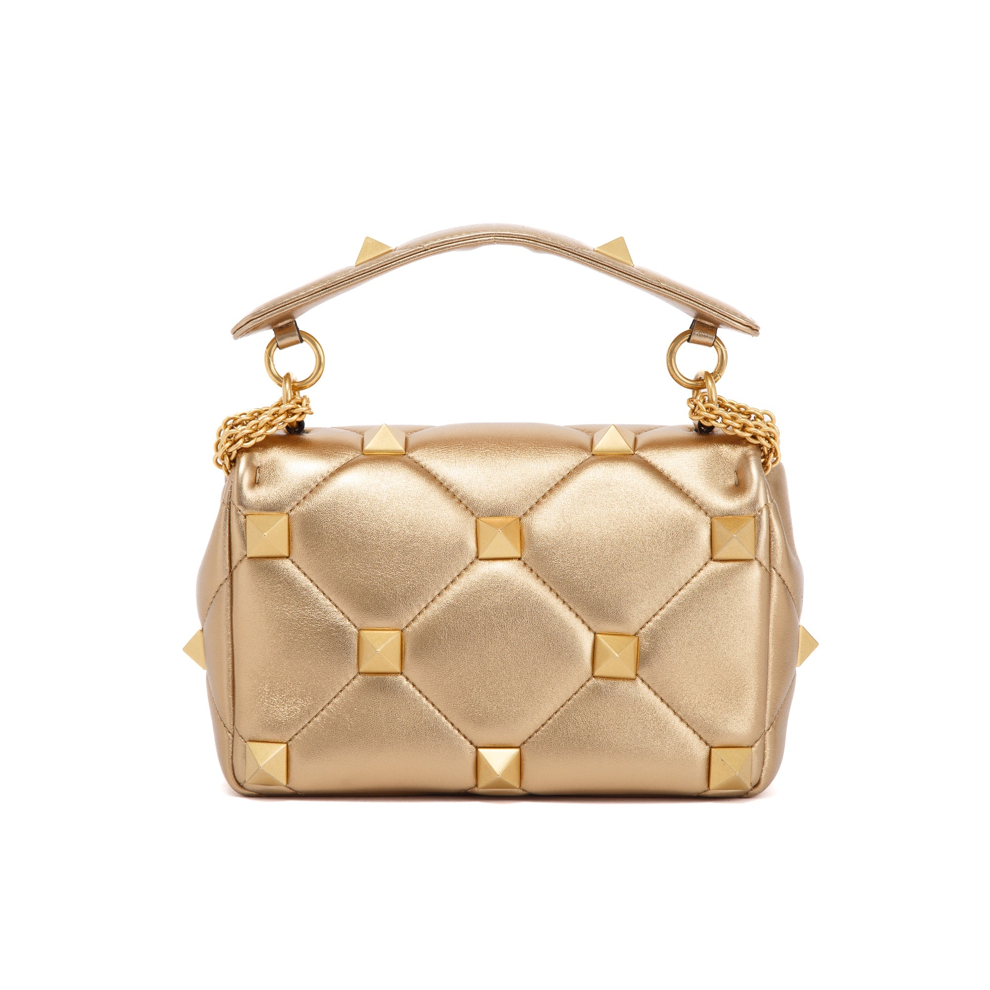 Valentino Metallic Gold Medium Roman Stud Shoulder Bag