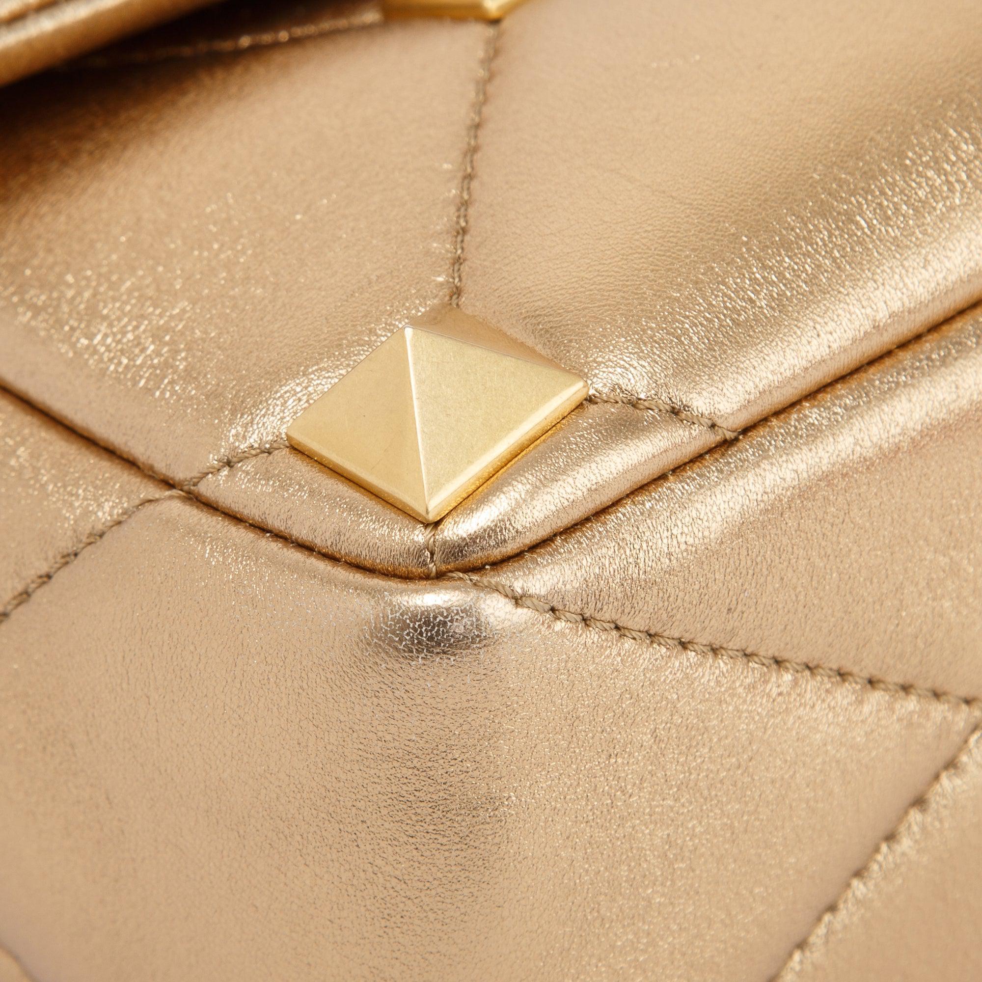 Valentino Metallic Gold Medium Roman Stud Shoulder Bag