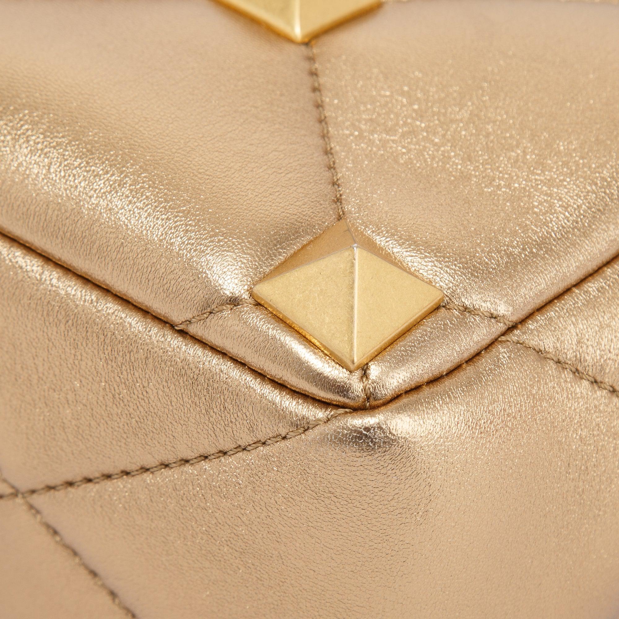 Valentino Metallic Gold Medium Roman Stud Shoulder Bag