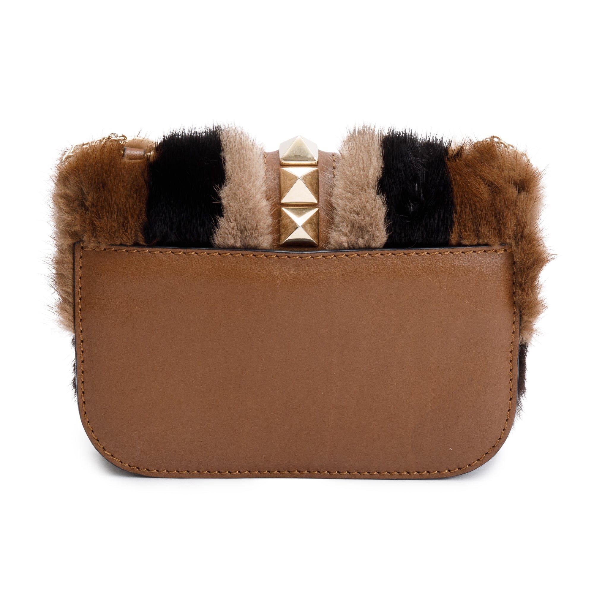 Valentino Multicolor Mink Fur Calfskin Leather Small Glam Lock Rockstud Flap Bag