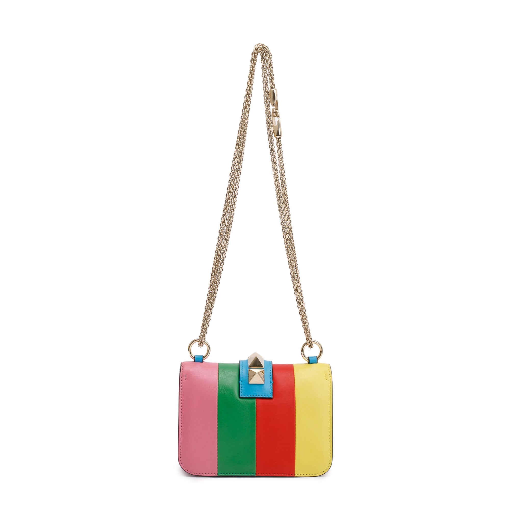 Valentino Multicolor Striped Calfskin Leather Mini 1973 Glam Lock Chain Bag