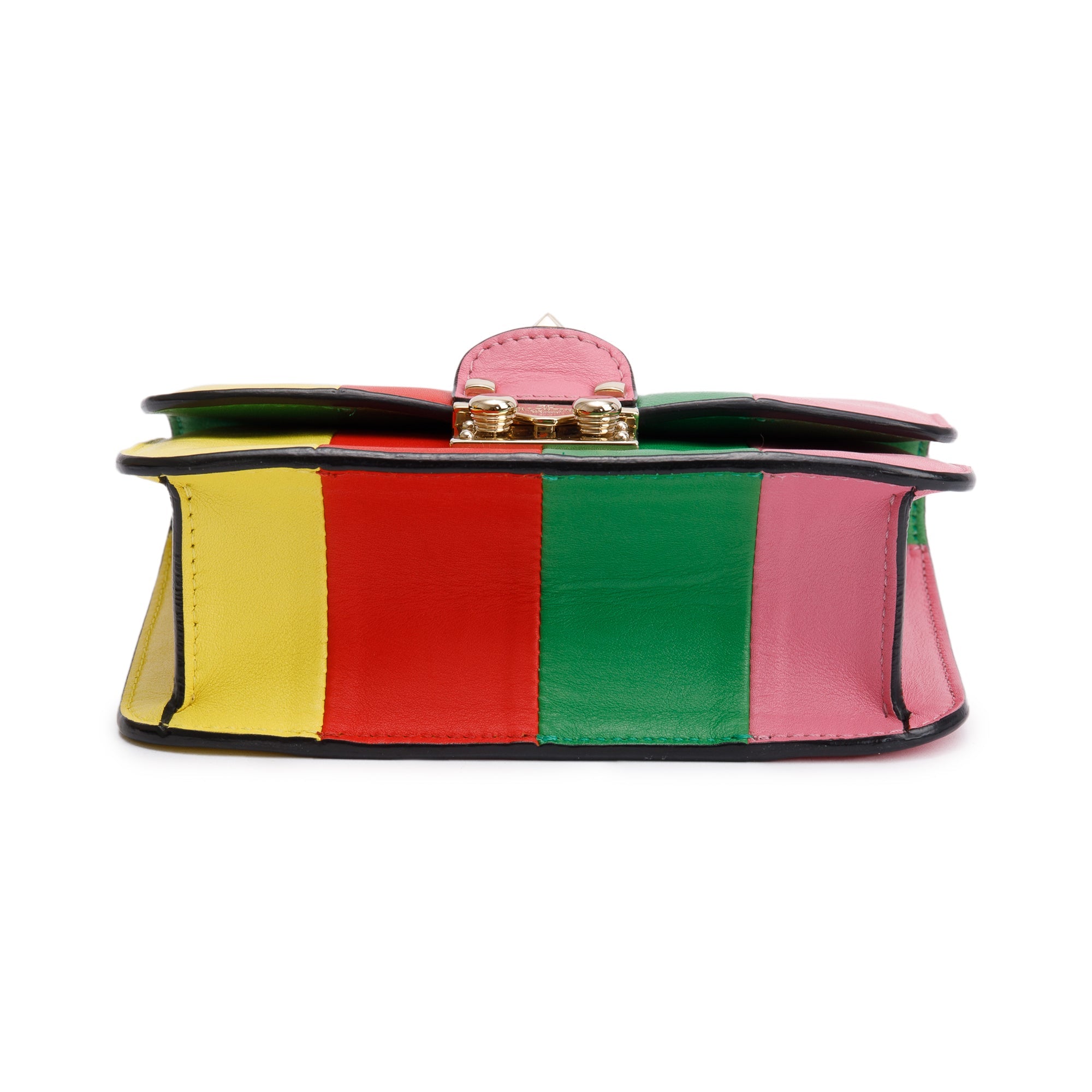 Valentino Multicolor Striped Calfskin Leather Mini 1973 Glam Lock Chain Bag