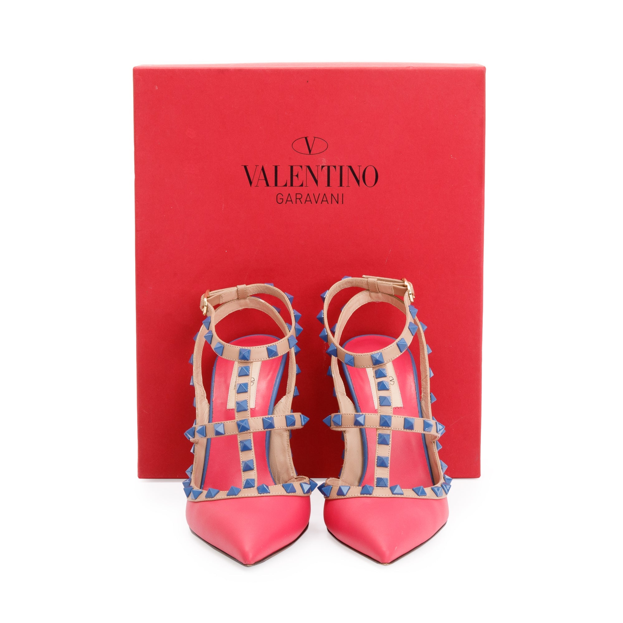 Valentino Multicolour Leather Rockstud Ankle Strap Pumps, Size 39 w/ Box
