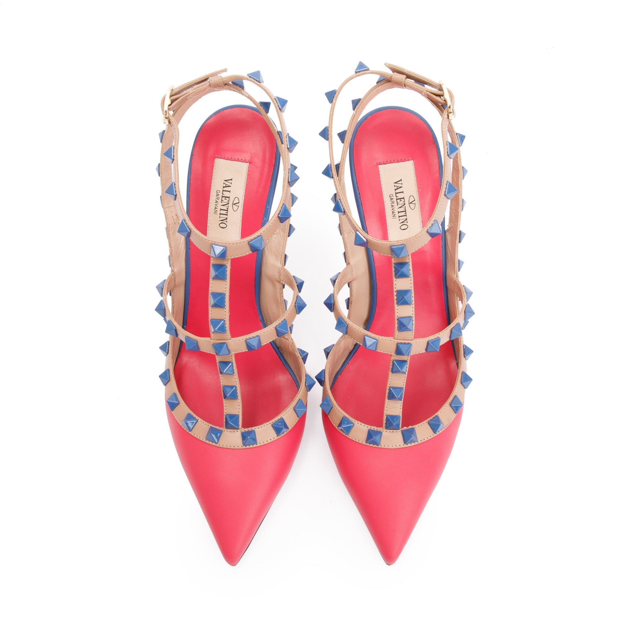 Valentino Multicolour Leather Rockstud Ankle Strap Pumps, Size 39 w/ Box