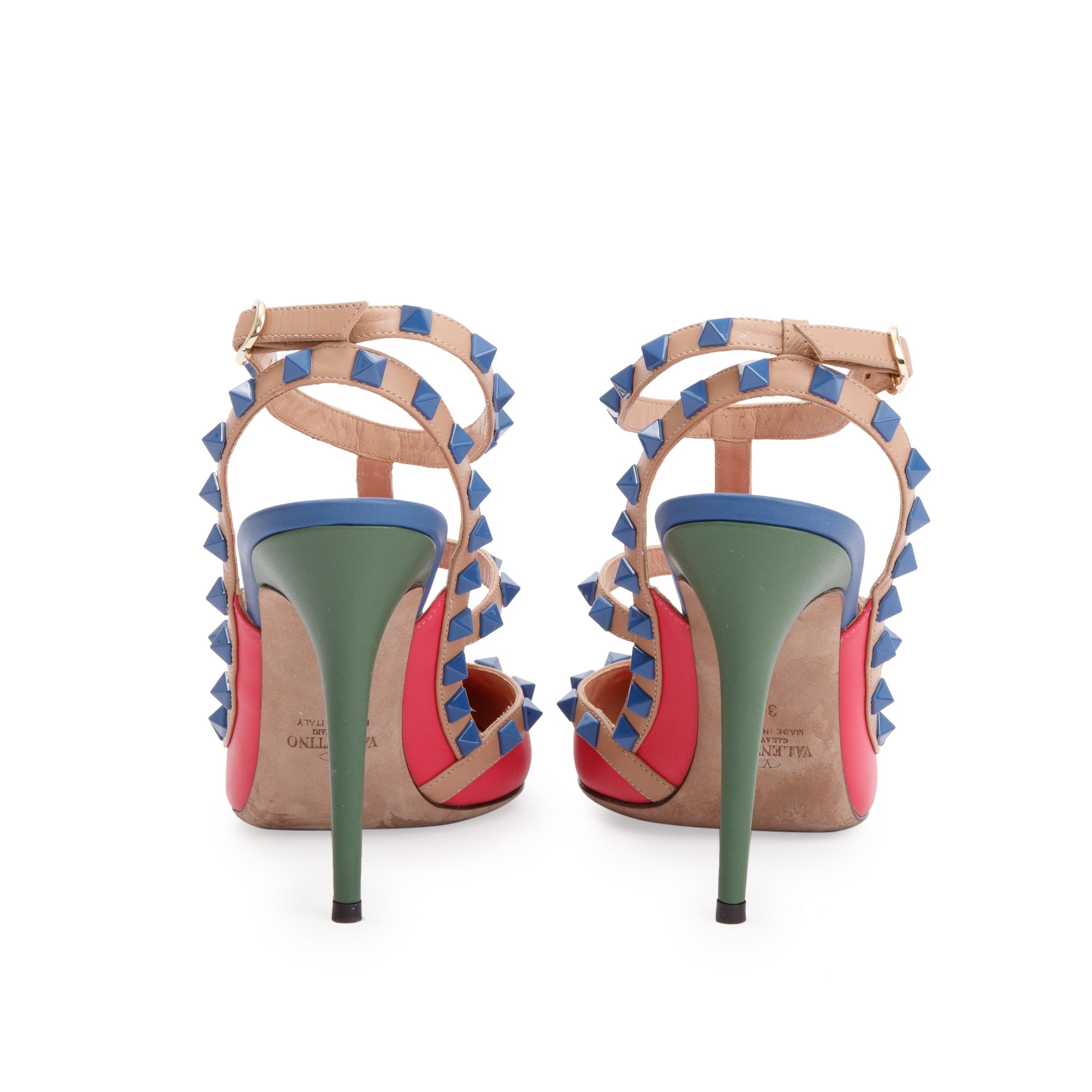 Valentino Multicolour Leather Rockstud Ankle Strap Pumps, Size 39 w/ Box