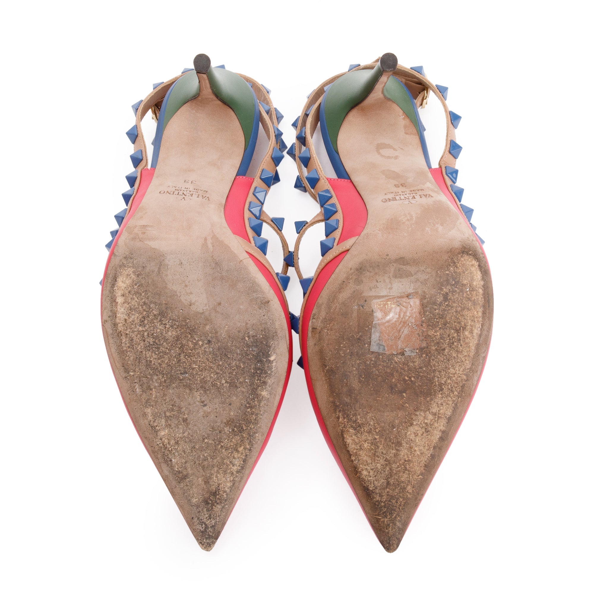 Valentino Multicolour Leather Rockstud Ankle Strap Pumps, Size 39 w/ Box