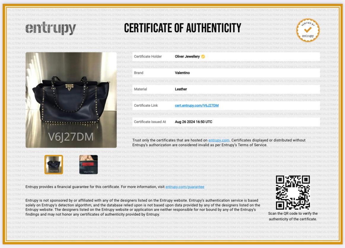 Valentino Navy Calfskin Leather Medium Rockstud Tote Bag w/ Strap