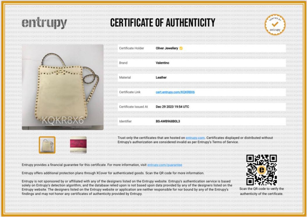 Valentino Neutral Calfskin Leather Rockstud Foldover Crossbody