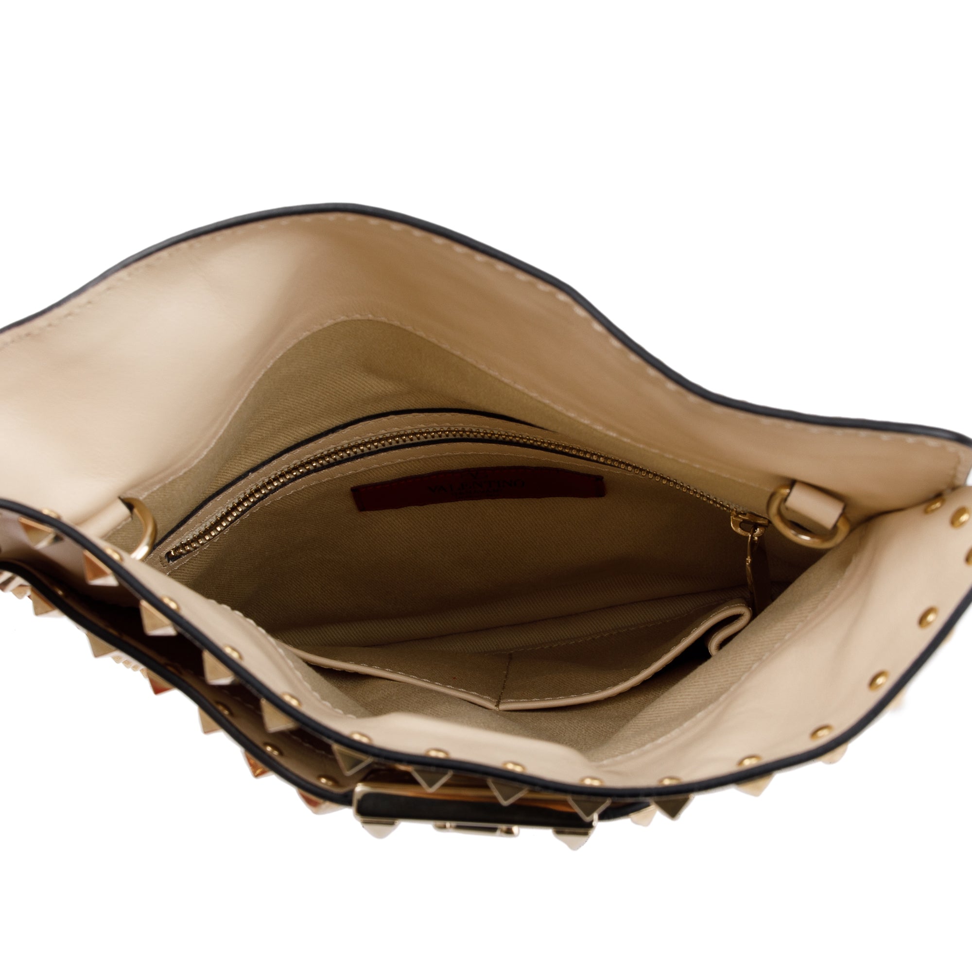 Valentino Neutral Calfskin Leather Rockstud Foldover Crossbody