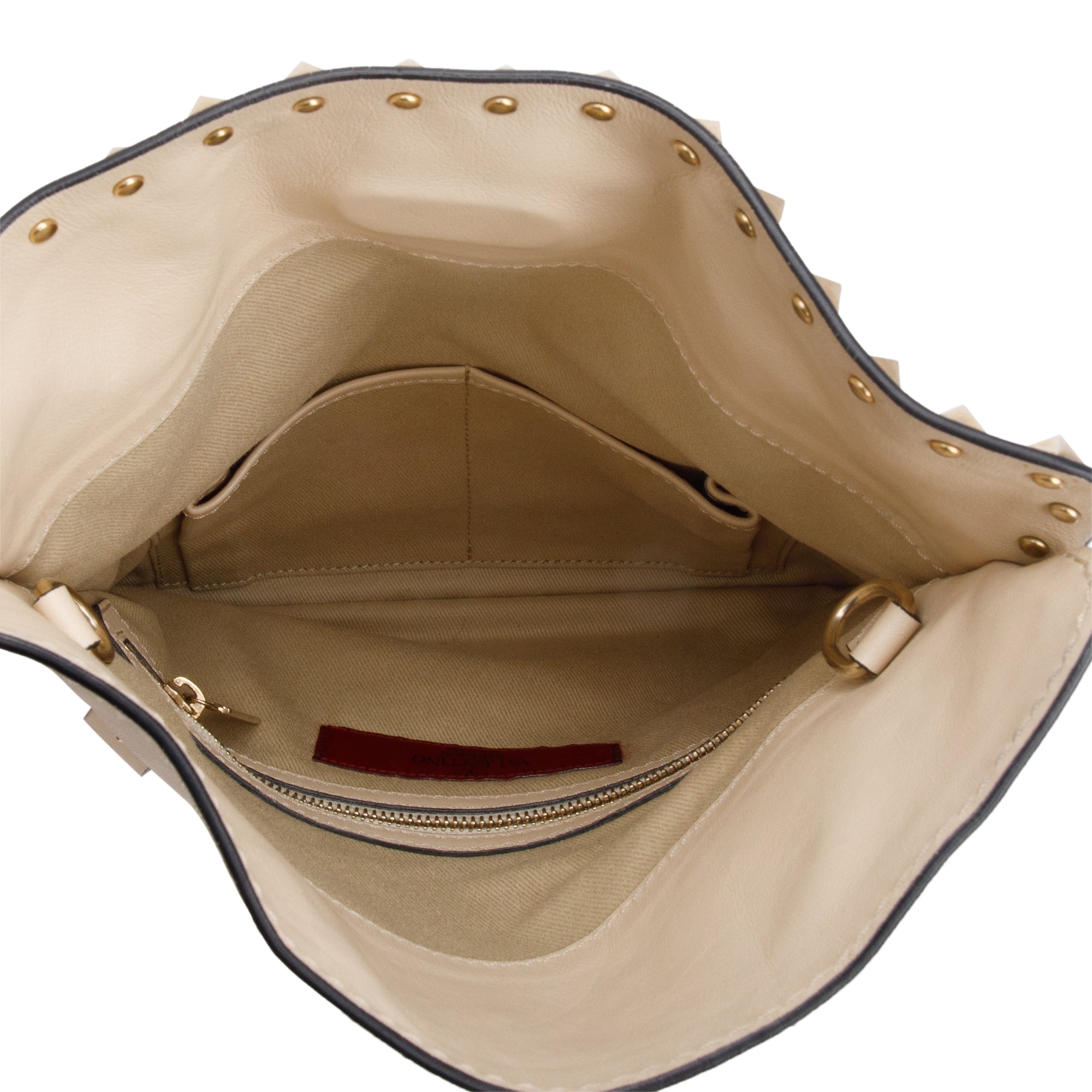 Valentino Neutral Calfskin Leather Rockstud Foldover Crossbody