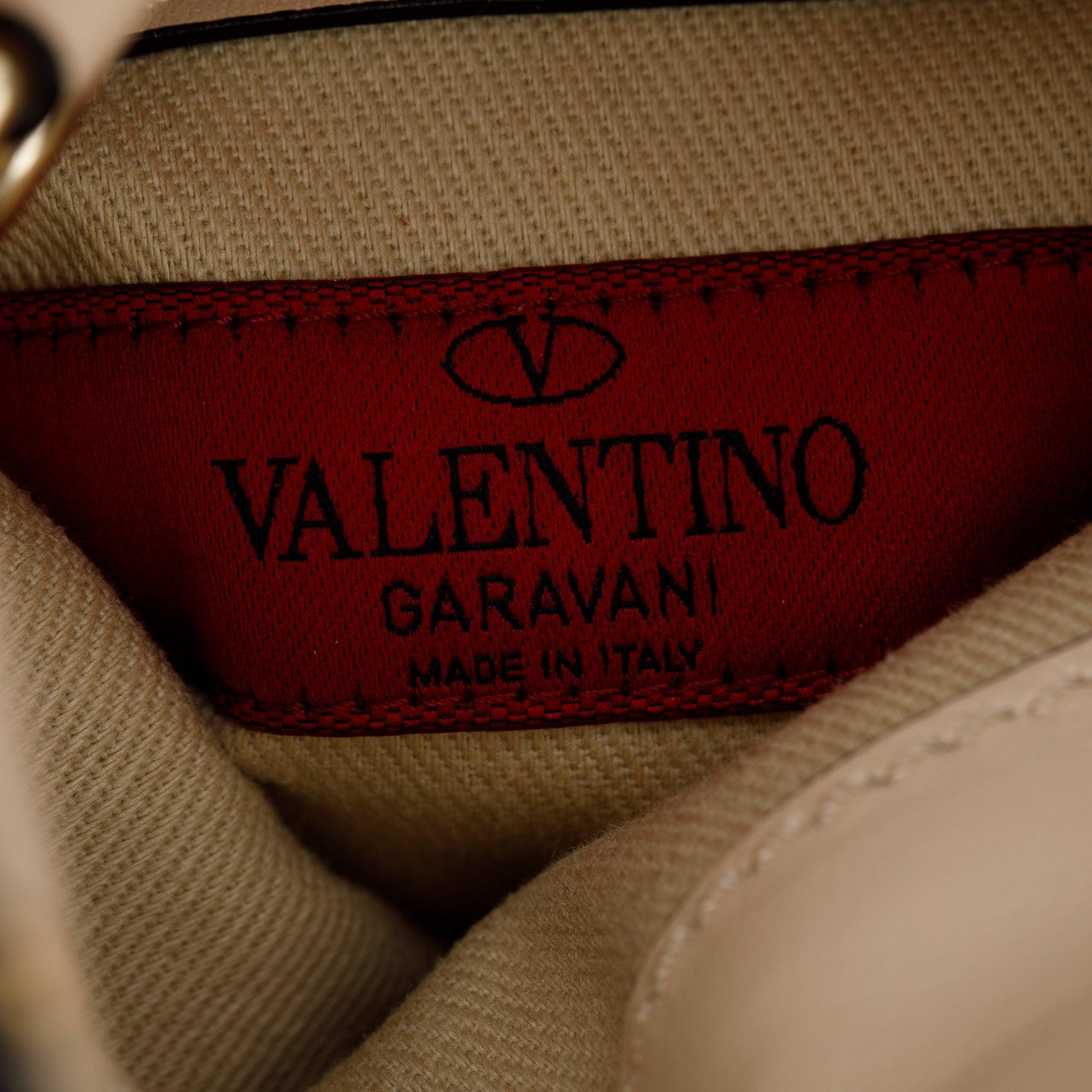 Valentino Neutral Calfskin Leather Rockstud Foldover Crossbody