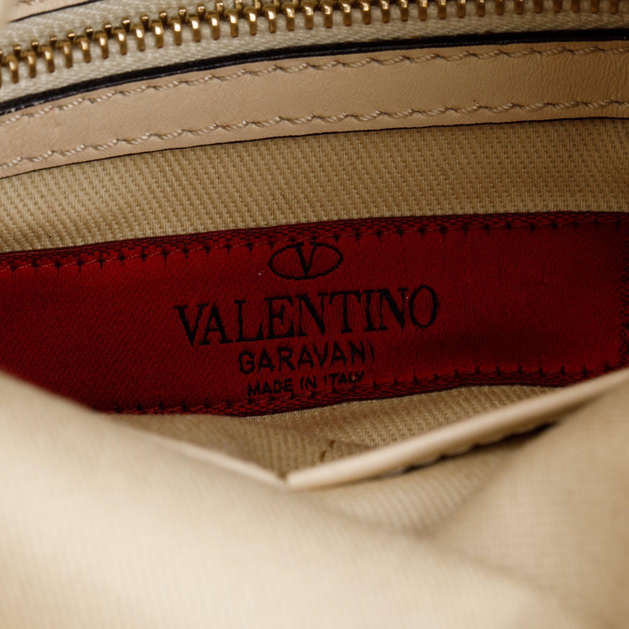 Valentino Neutral Calfskin Leather Rockstud Foldover Crossbody