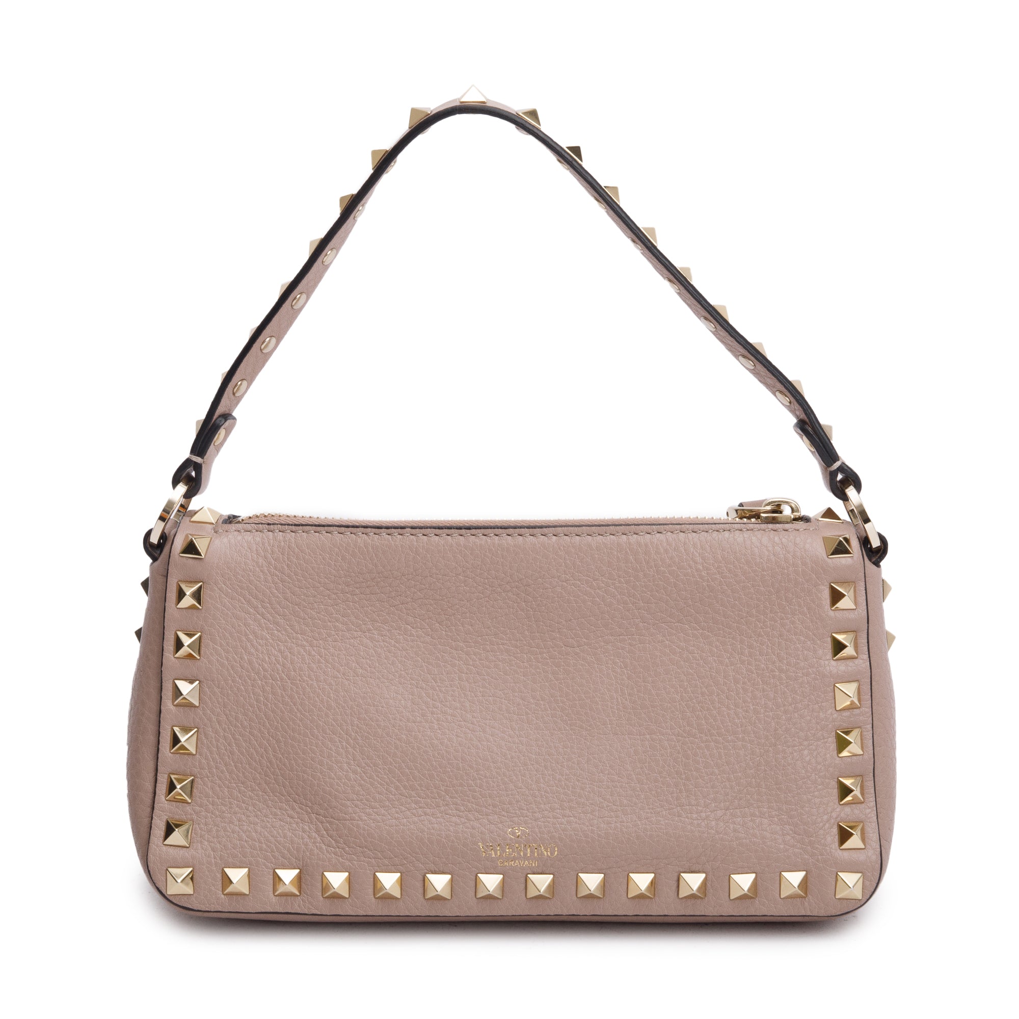 Valentino Neutral Grained Calfskin Leather All Over Rockstud Small Crossbody Bag w/ Strap & Box