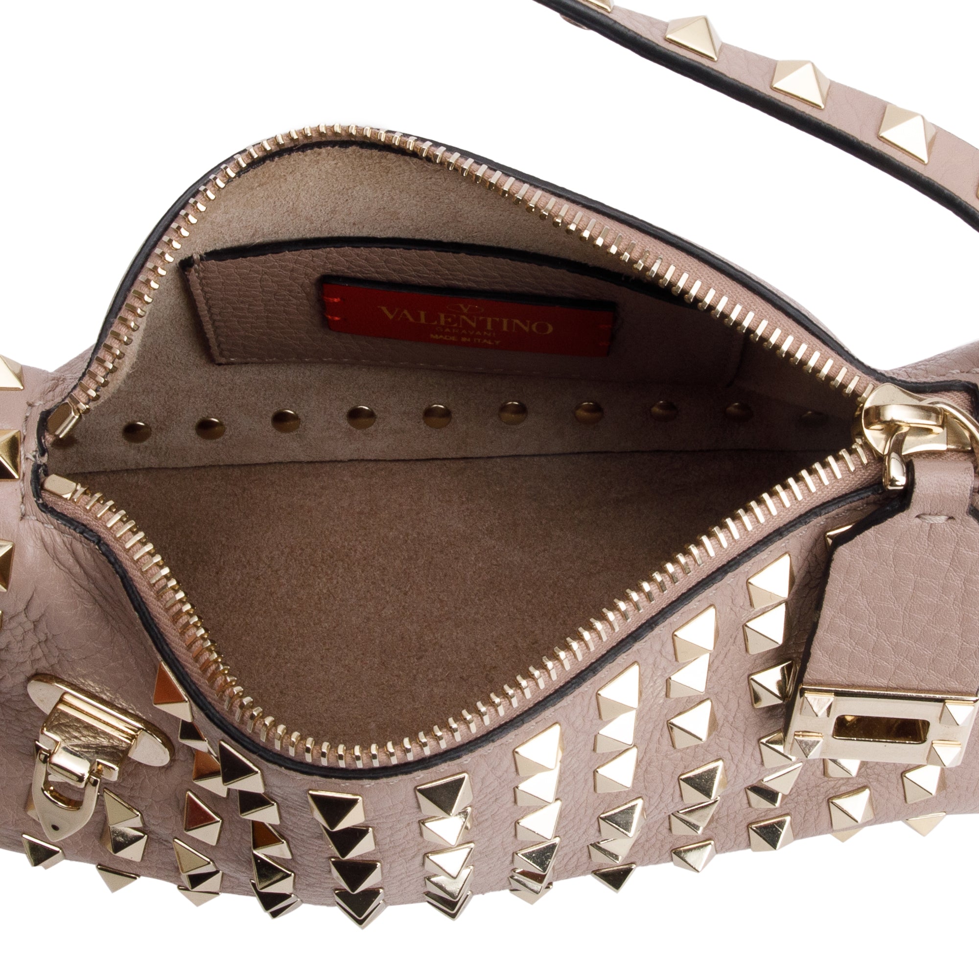 Valentino Neutral Grained Calfskin Leather All Over Rockstud Small Crossbody Bag w/ Strap & Box