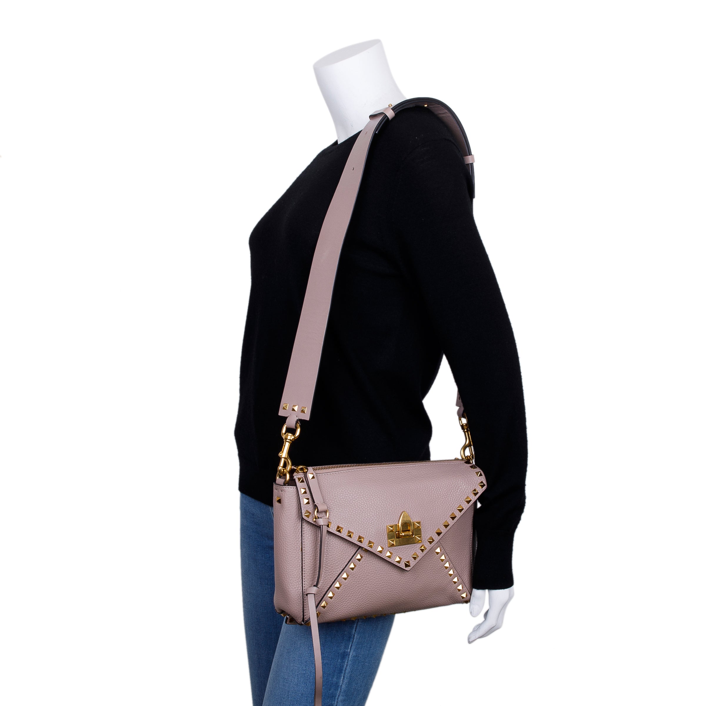 Valentino Pink Grained Calfskin Medium Rockstud Hype Shoulder Bag