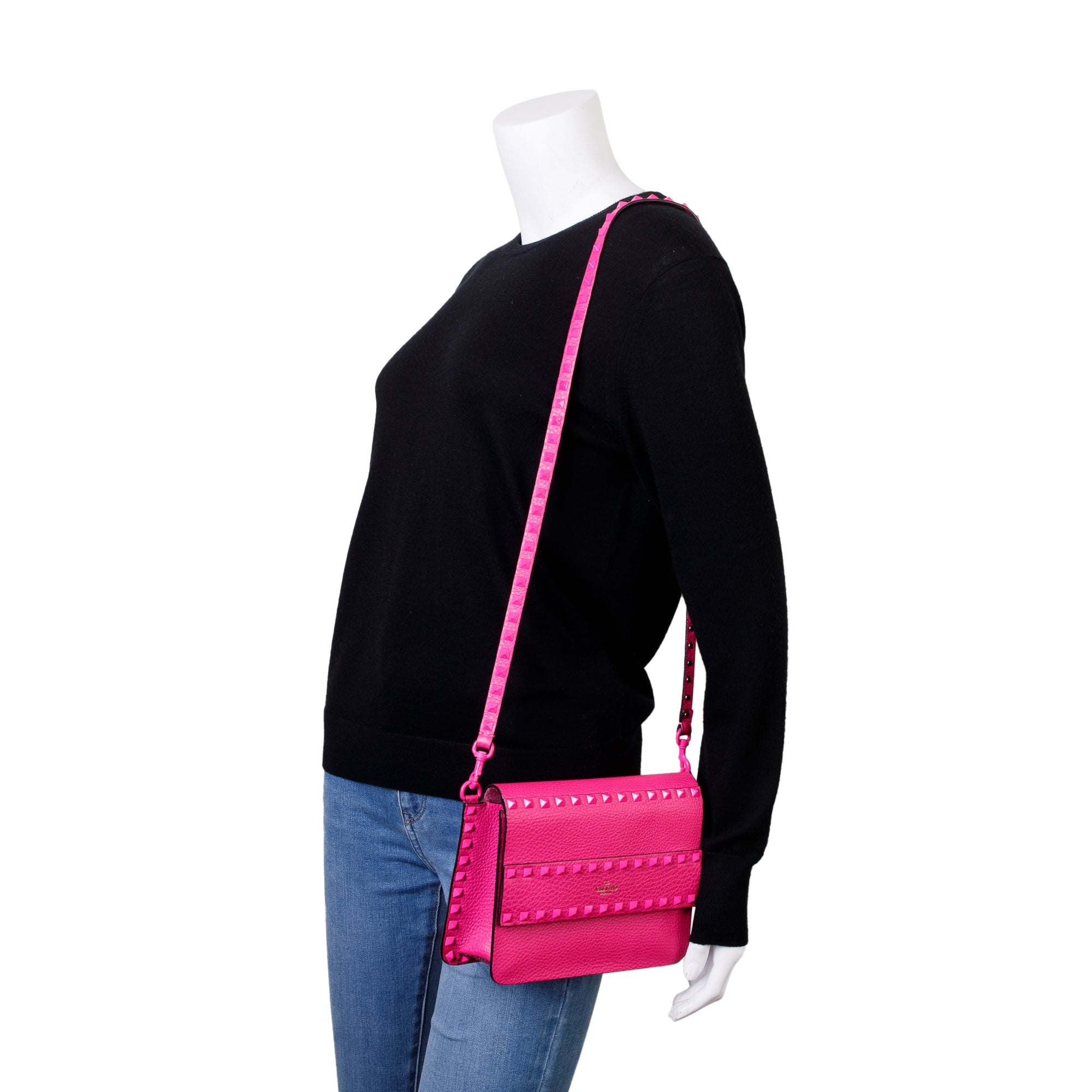 Valentino Pink Grainy Calfskin Leather Small Rockstud Crossbody Bag