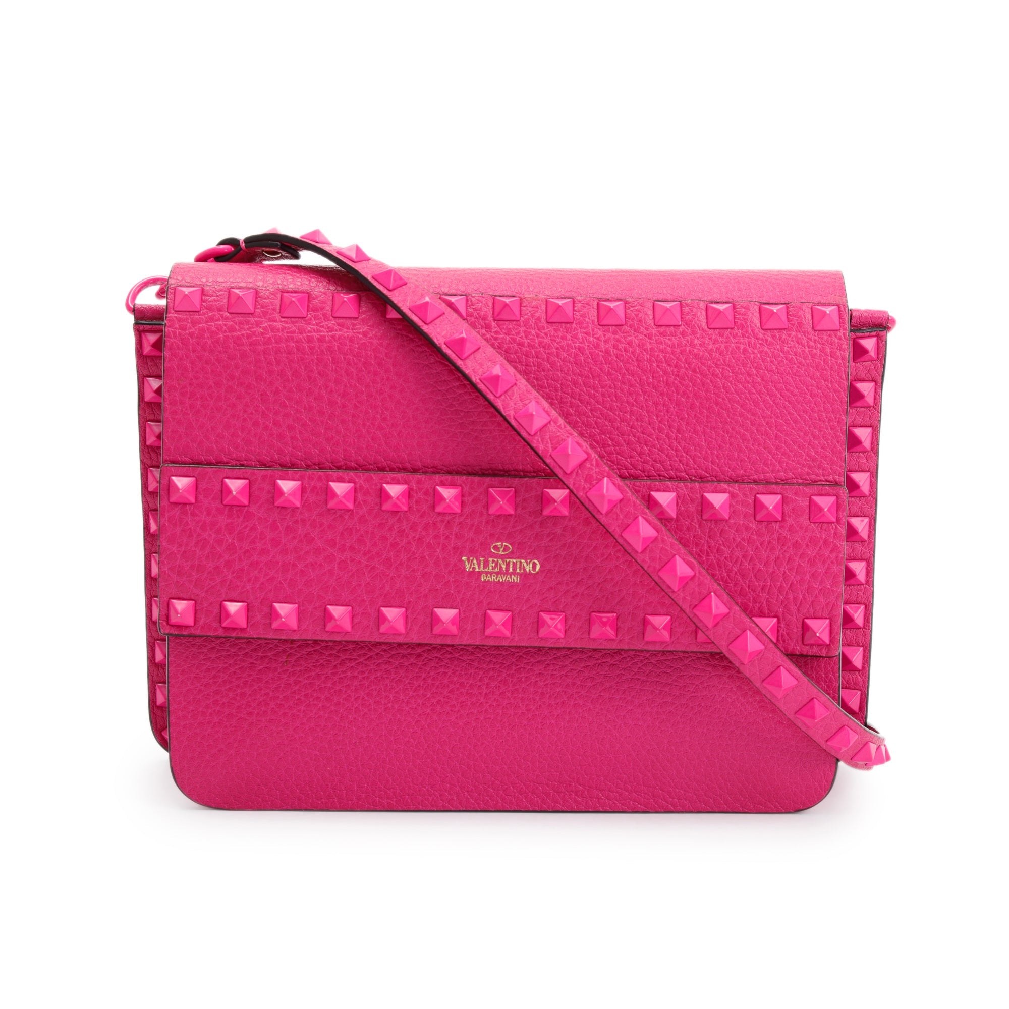 Valentino Pink Grainy Calfskin Leather Small Rockstud Crossbody Bag
