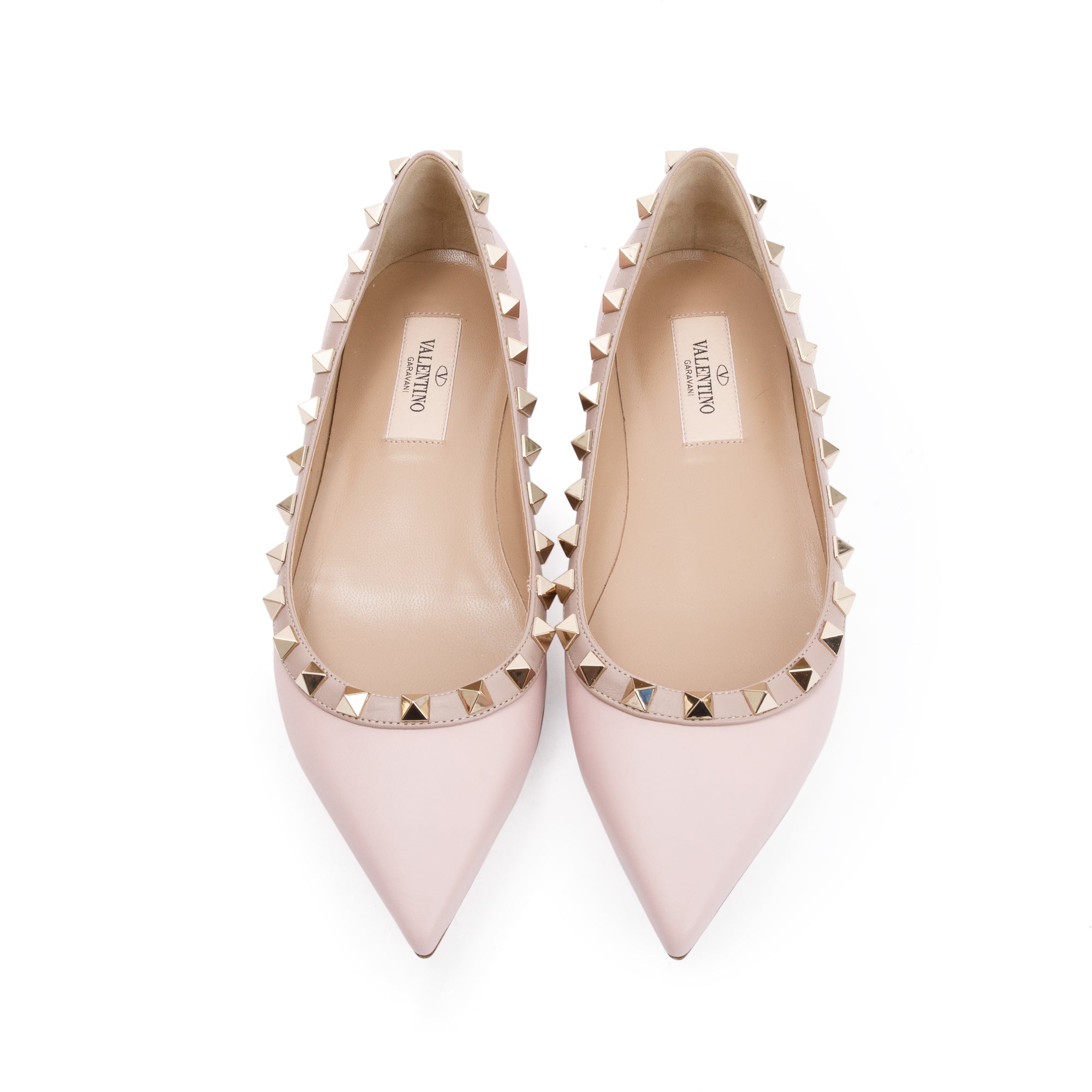 Valentino Pink Leather Rockstud Ballet Flat Shoes, Size 35 w/ Box