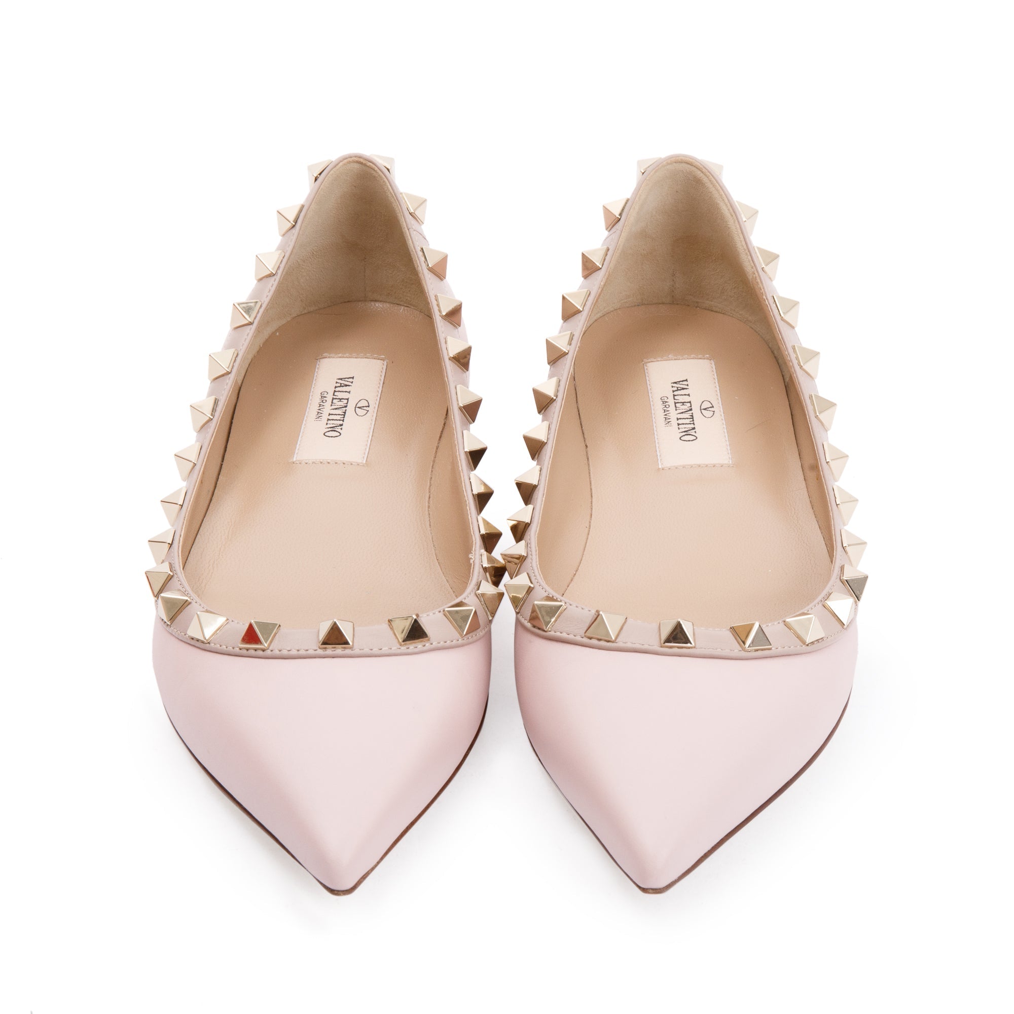 Valentino Pink Leather Rockstud Ballet Flat Shoes, Size 35 w/ Box