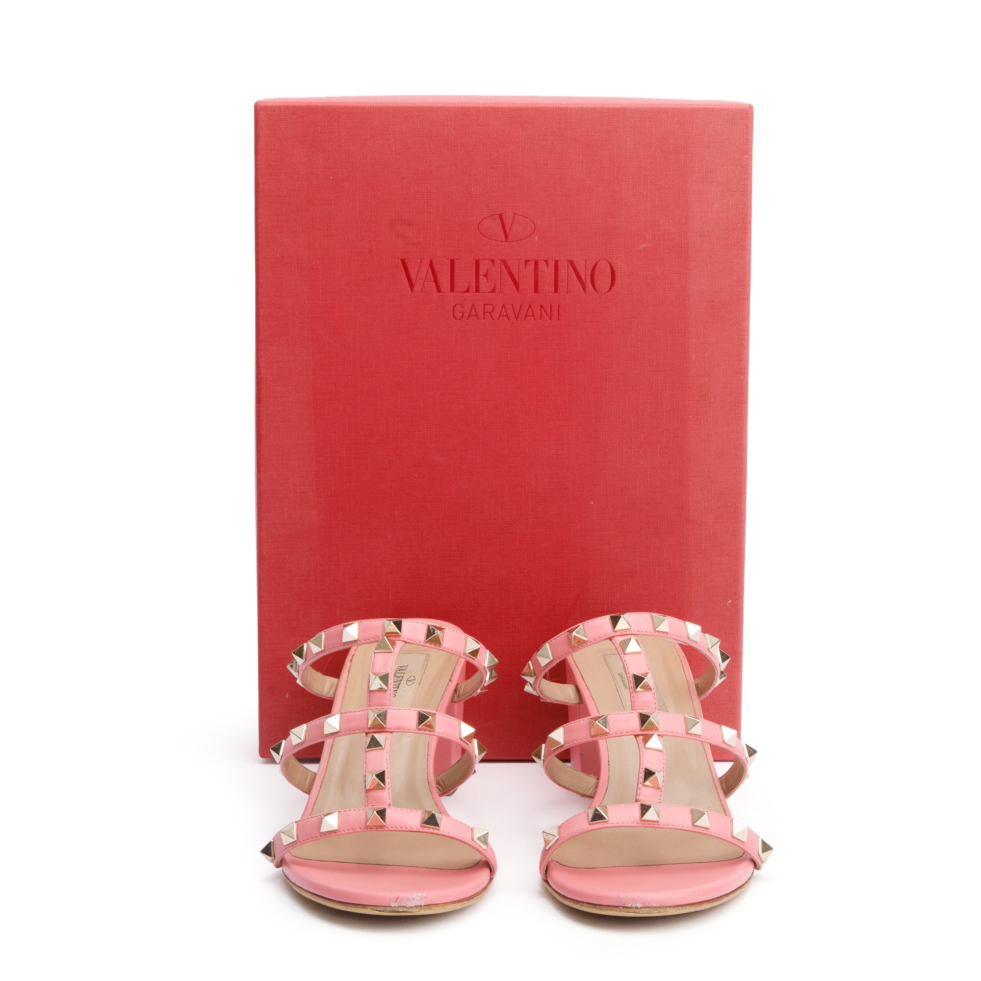 Valentino Pink Leather Rockstud Heeled Mule Sandals, Size 40 w/ Box
