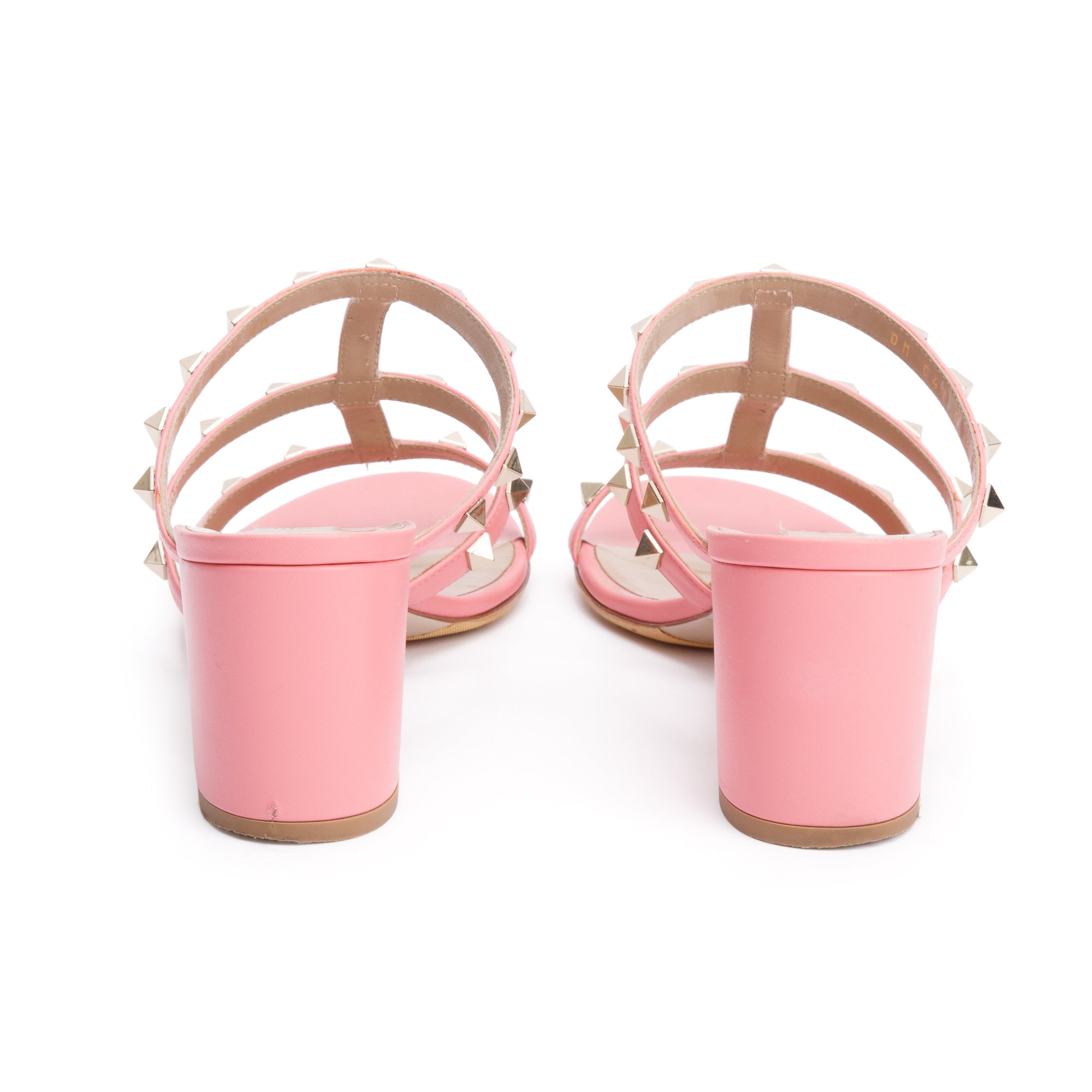 Valentino Pink Leather Rockstud Heeled Mule Sandals, Size 40 w/ Box
