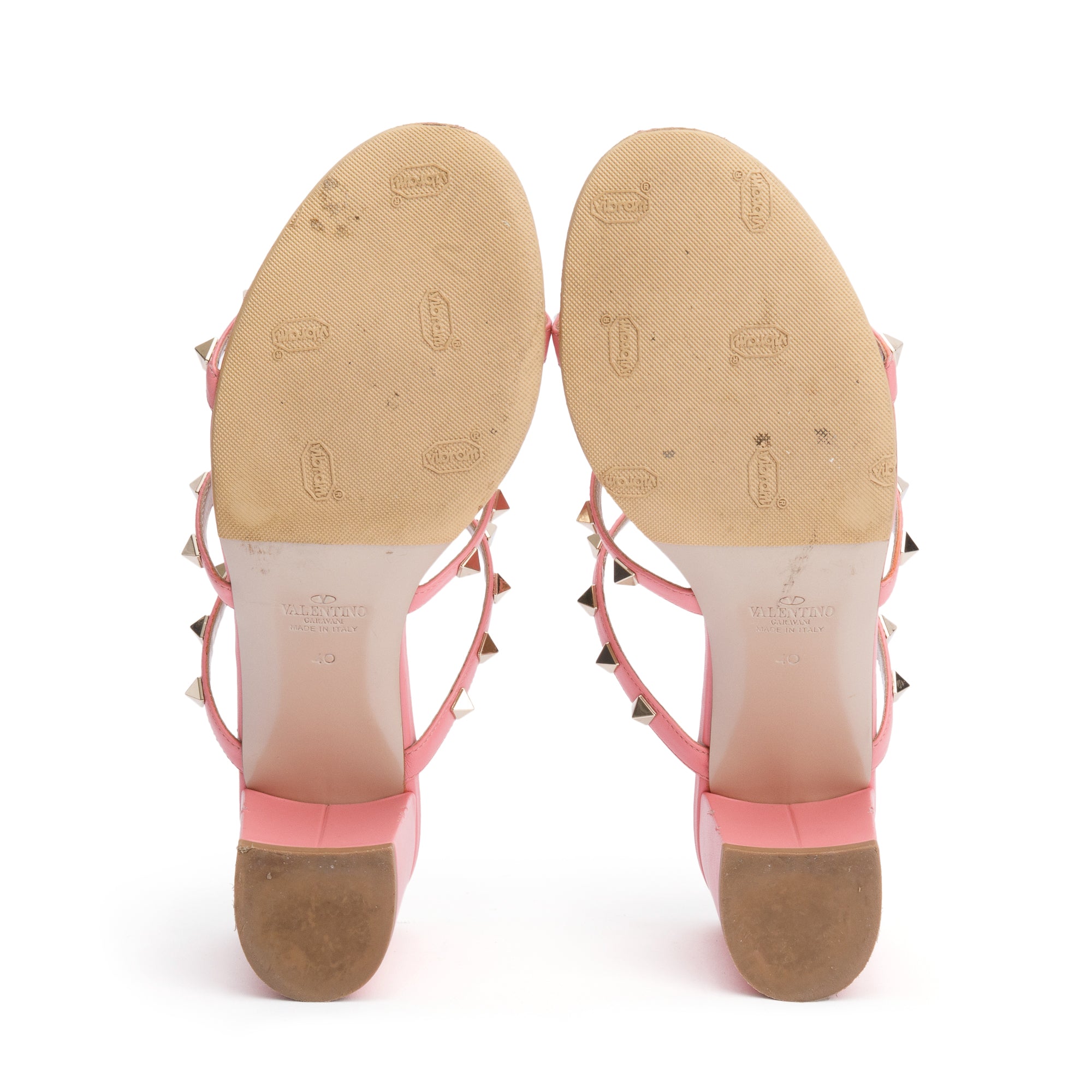 Valentino Pink Leather Rockstud Heeled Mule Sandals, Size 40 w/ Box