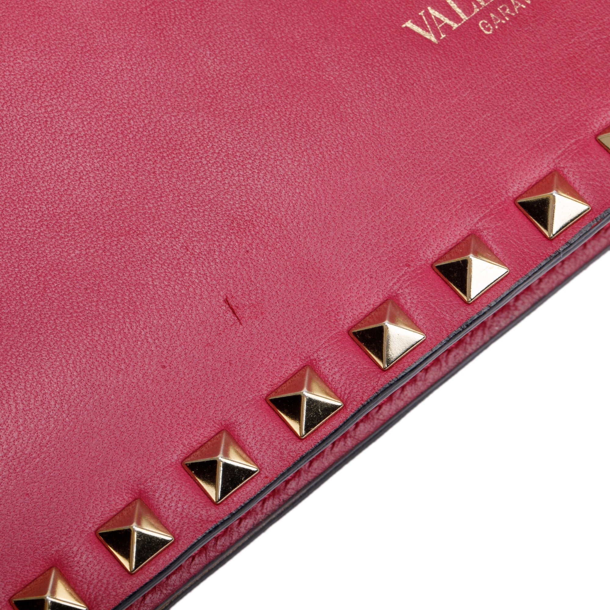 Valentino Pink Smooth Calfskin Leather Rockstud Wristlet Clutch w/ Wrist Strap
