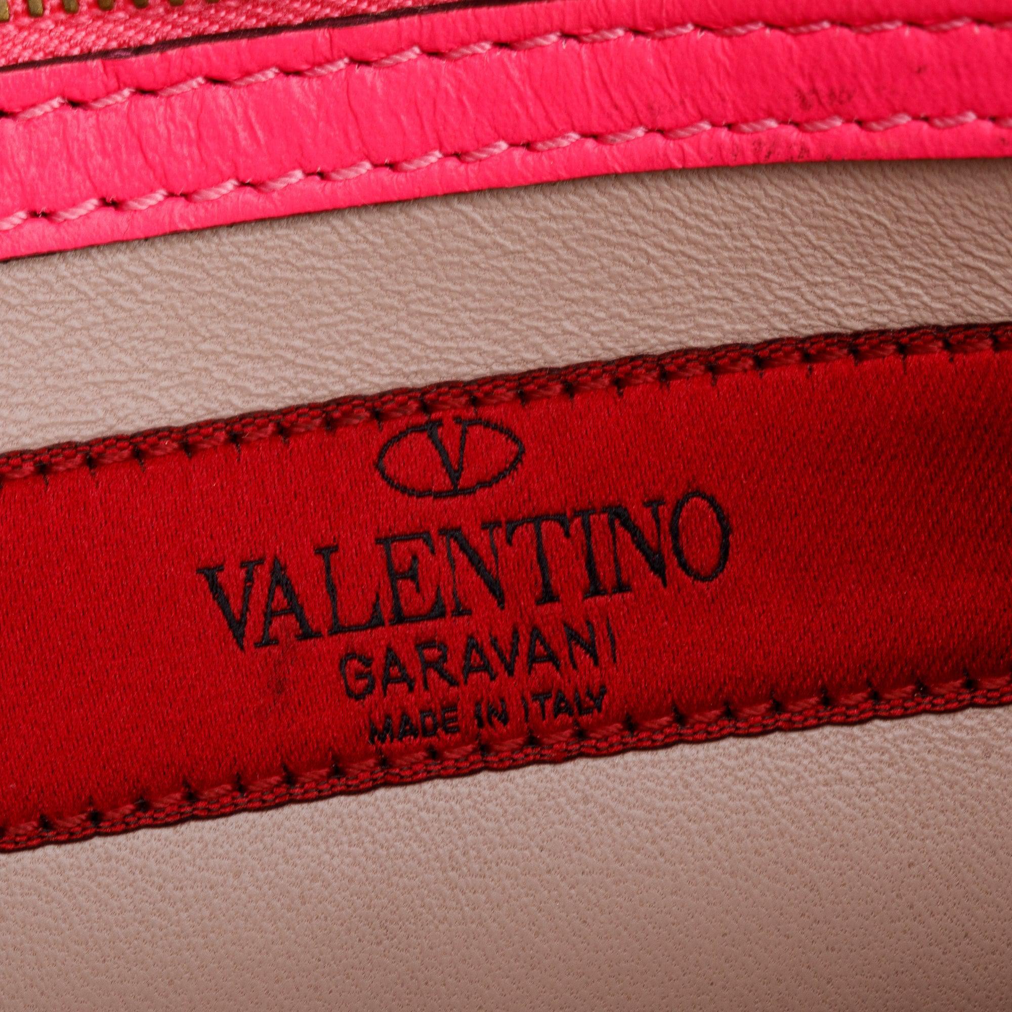 Valentino Pink Smooth Calfskin Leather Rockstud Wristlet Clutch w/ Wrist Strap