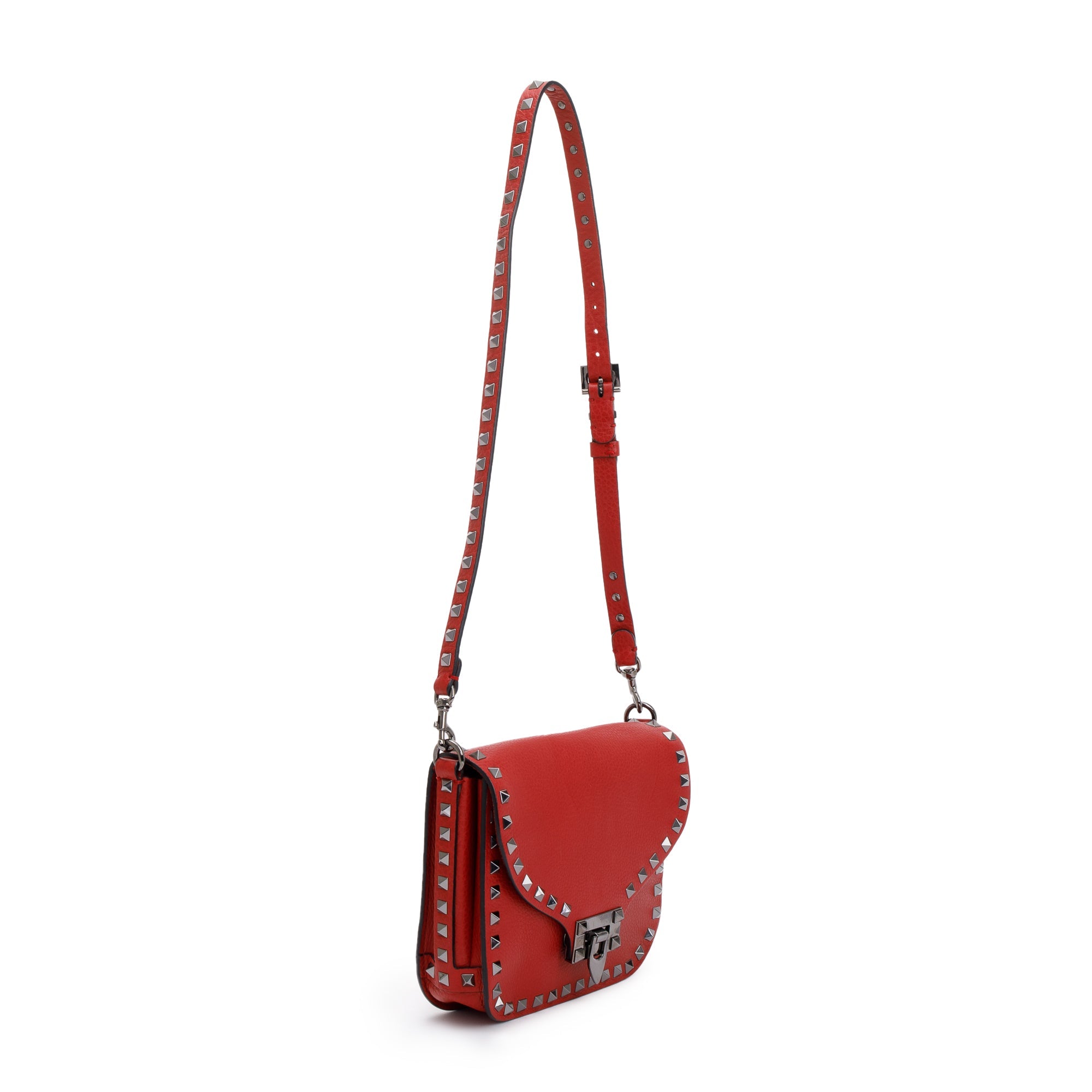 Valentino Red Calfskin Leather Rockstud Crossbody Bag