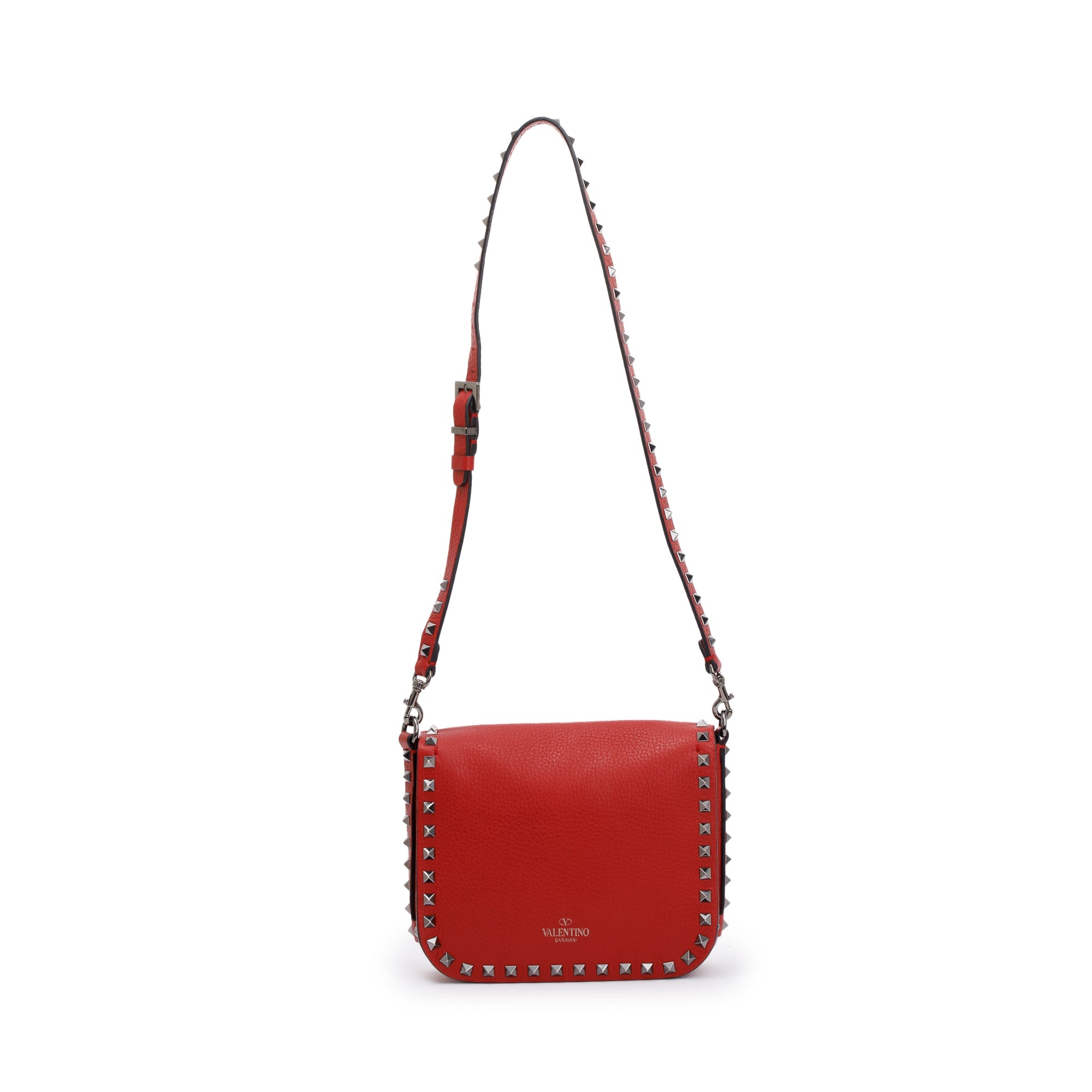 Valentino Red Calfskin Leather Rockstud Crossbody Bag
