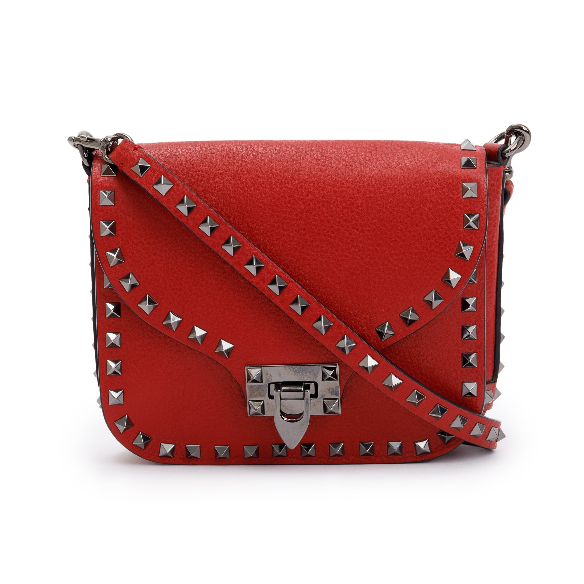 Valentino Red Calfskin Leather Rockstud Crossbody Bag