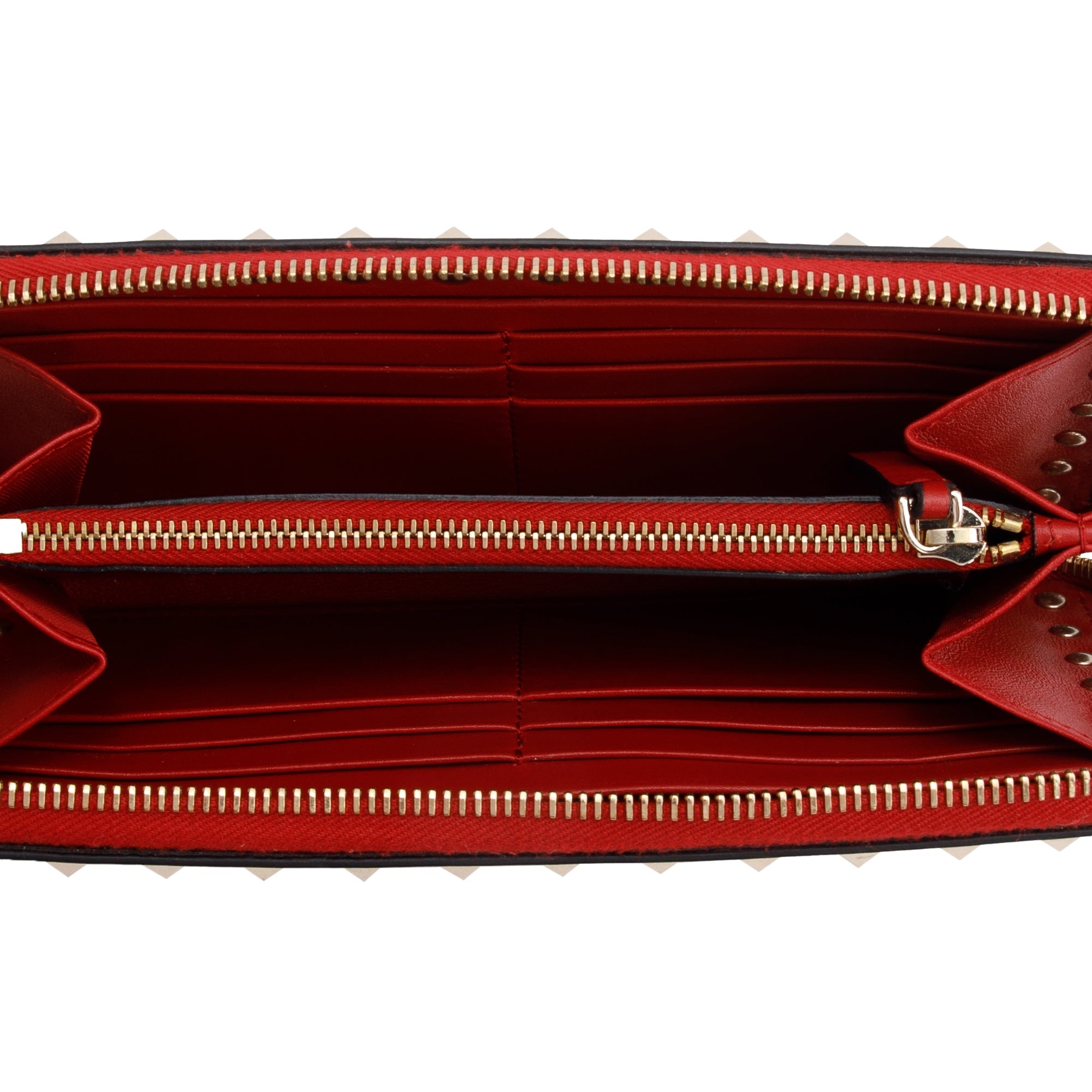 Valentino Red Calfskin Leather Rockstud Zippered Wallet w/ Box