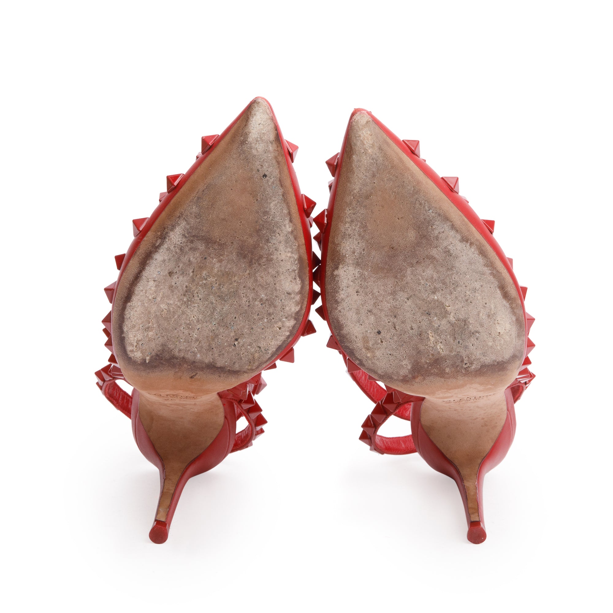 Valentino Red Leather Rockstud Ankle Strap Pumps, Size 36.5 w/ Box