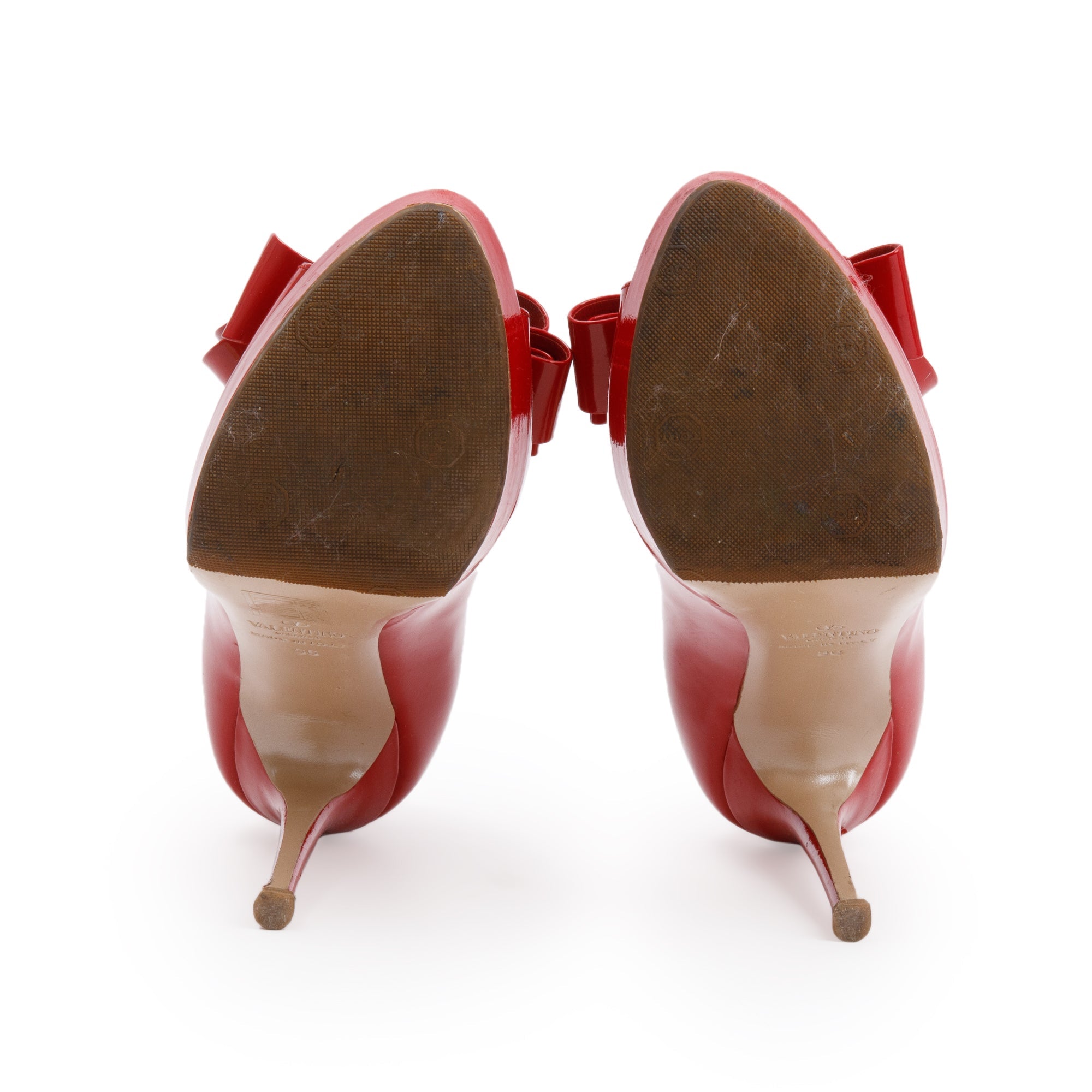 Valentino Red Patent Leather Couture Bow Peep Toe Platform Pumps