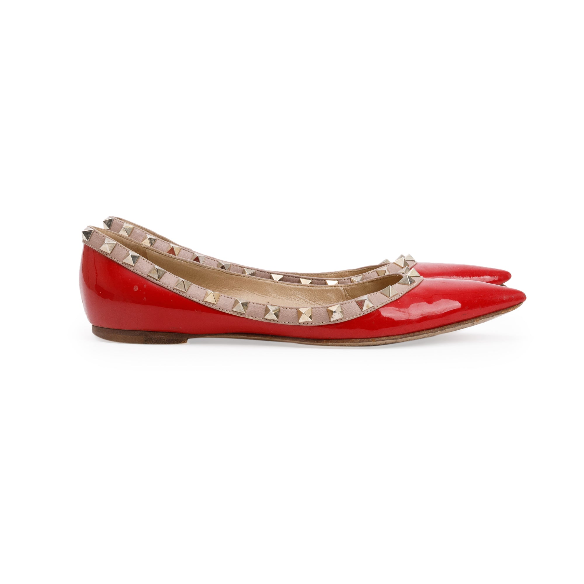 Valentino Red Patent Leather Rockstud Ballet Flat Shoes, Size 36.5 w/ Box