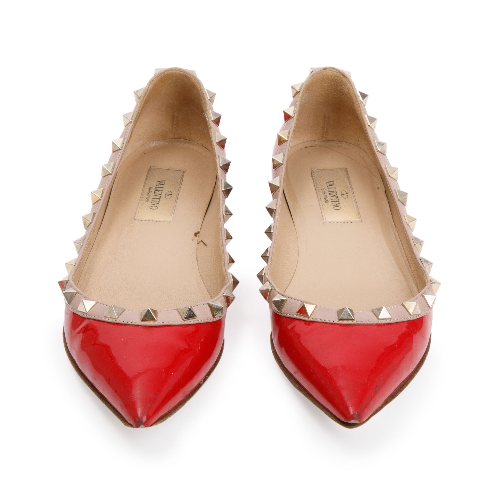 Valentino Red Patent Leather Rockstud Ballet Flat Shoes, Size 36.5 w/ Box
