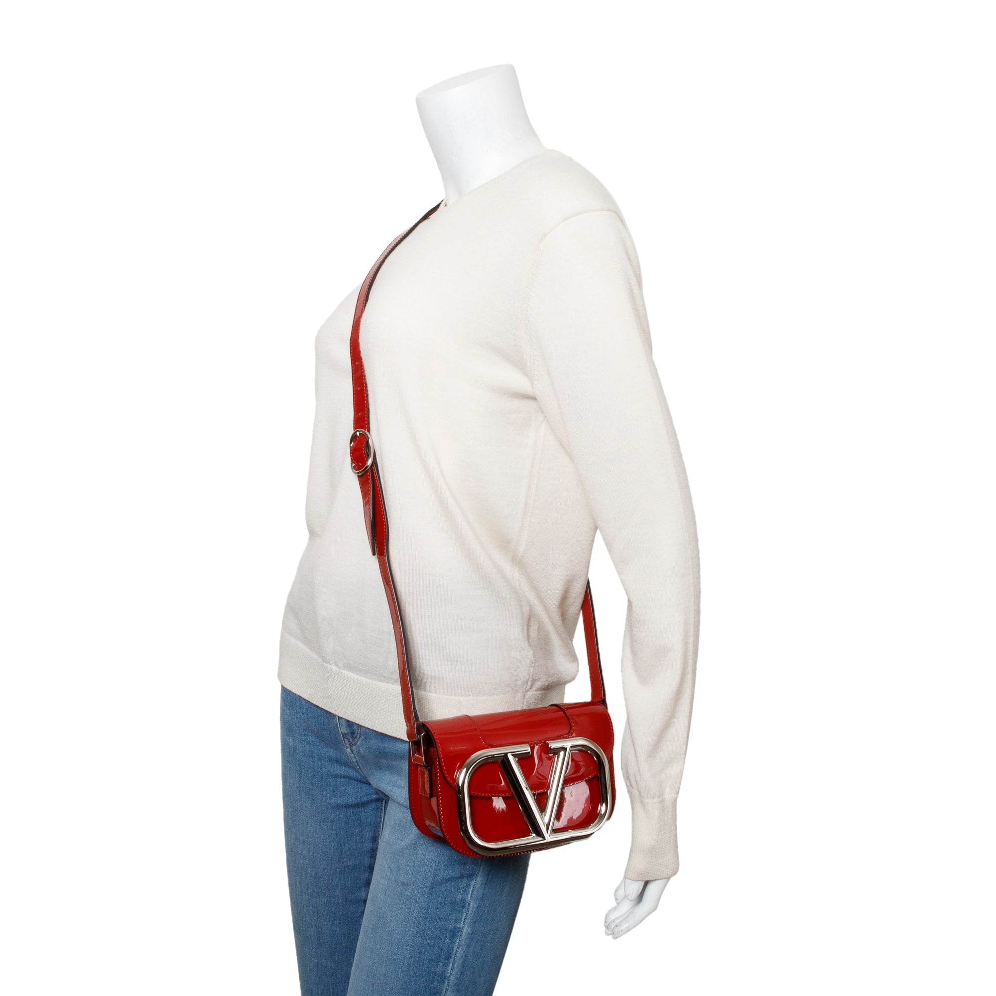 Valentino Red Patent Leather Small Supervee Crossbody Bag
