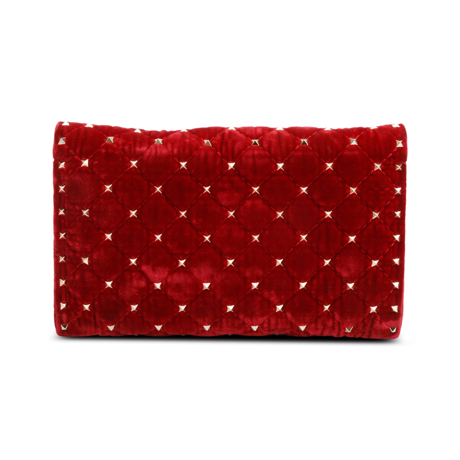 Valentino Red Velvet Rockstud Spike Wallet On Chain