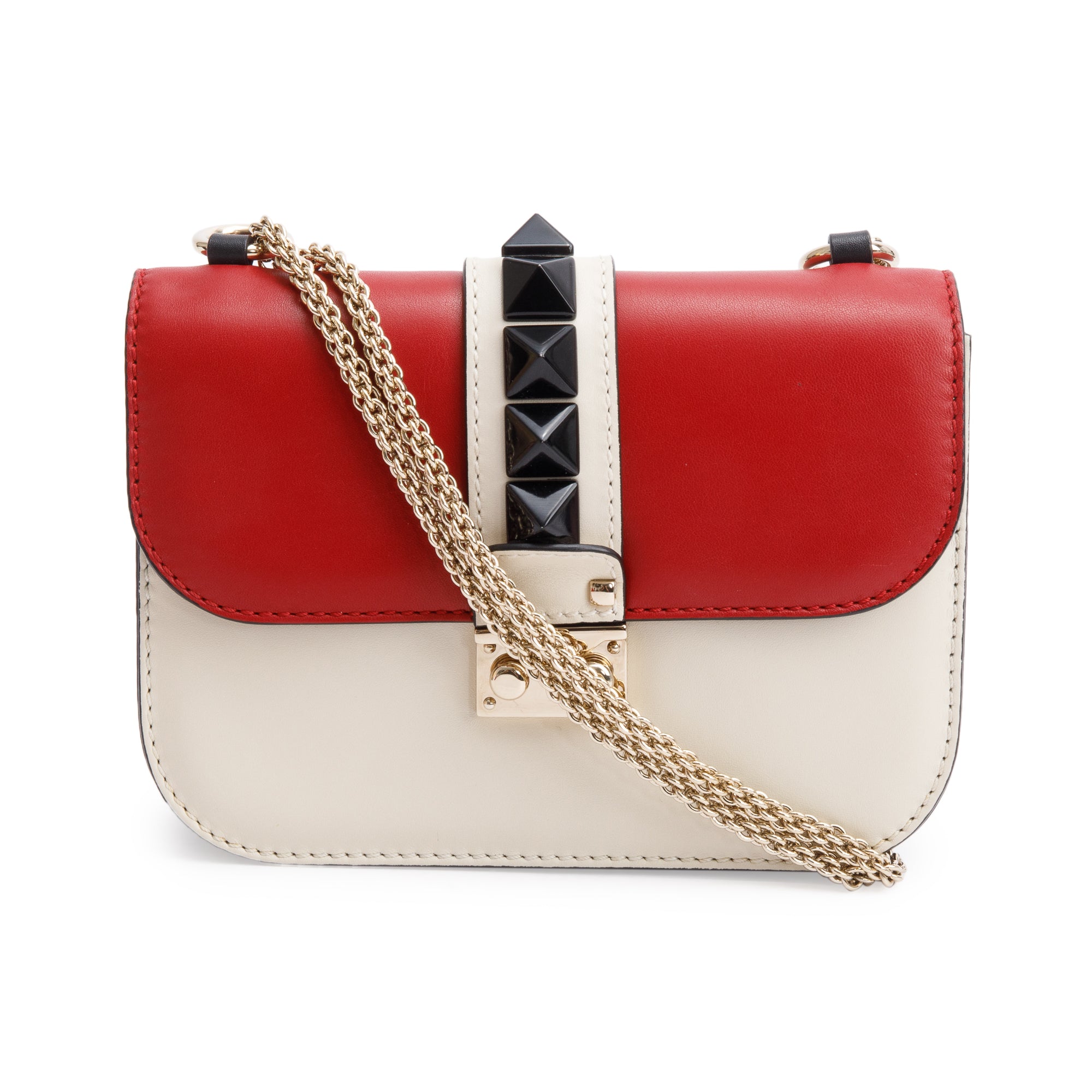 Valentino Tri-color Calfskin Leather Small Glam Lock Chain Bag
