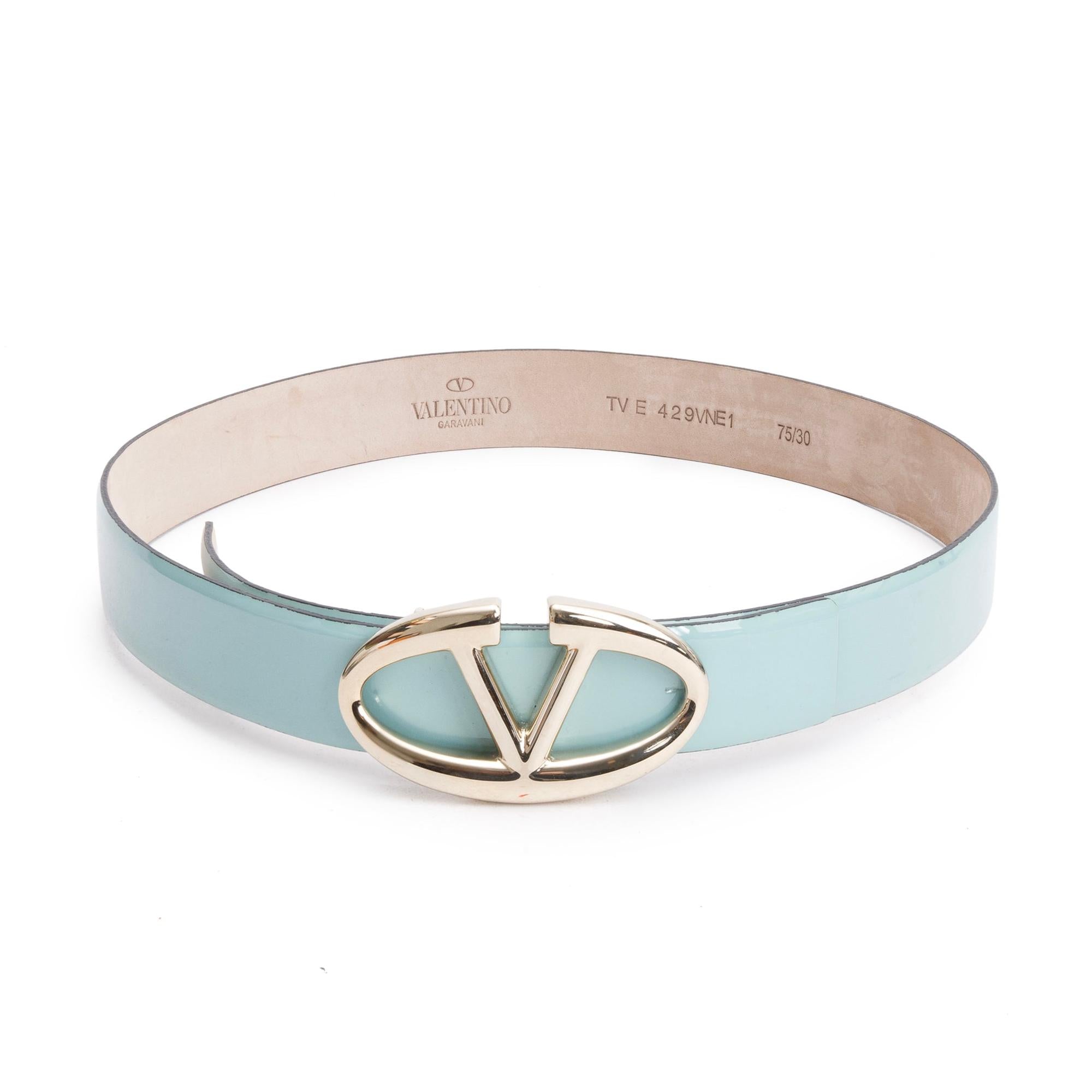 Valentino Turquoise Patent Leather Vlogo Signature 30 MM Leather Belt, 75 30