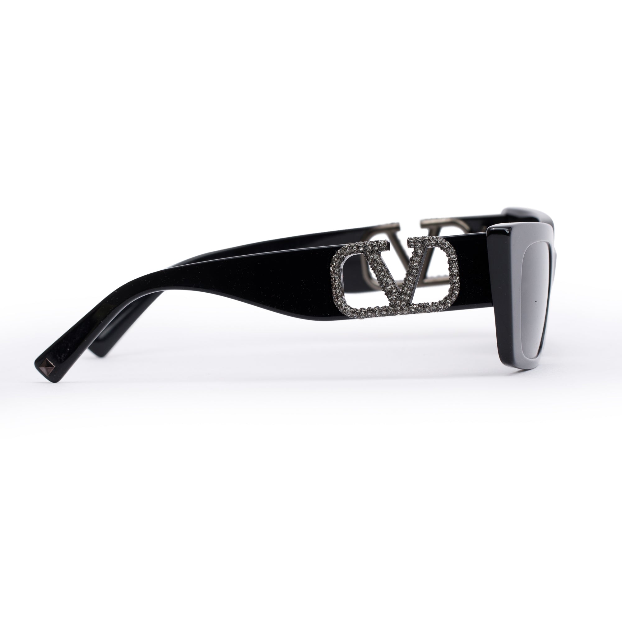 Valentino VA 4074 Black Acetate Crystal V Logo Cat-Eye Sunglasses w/ Case