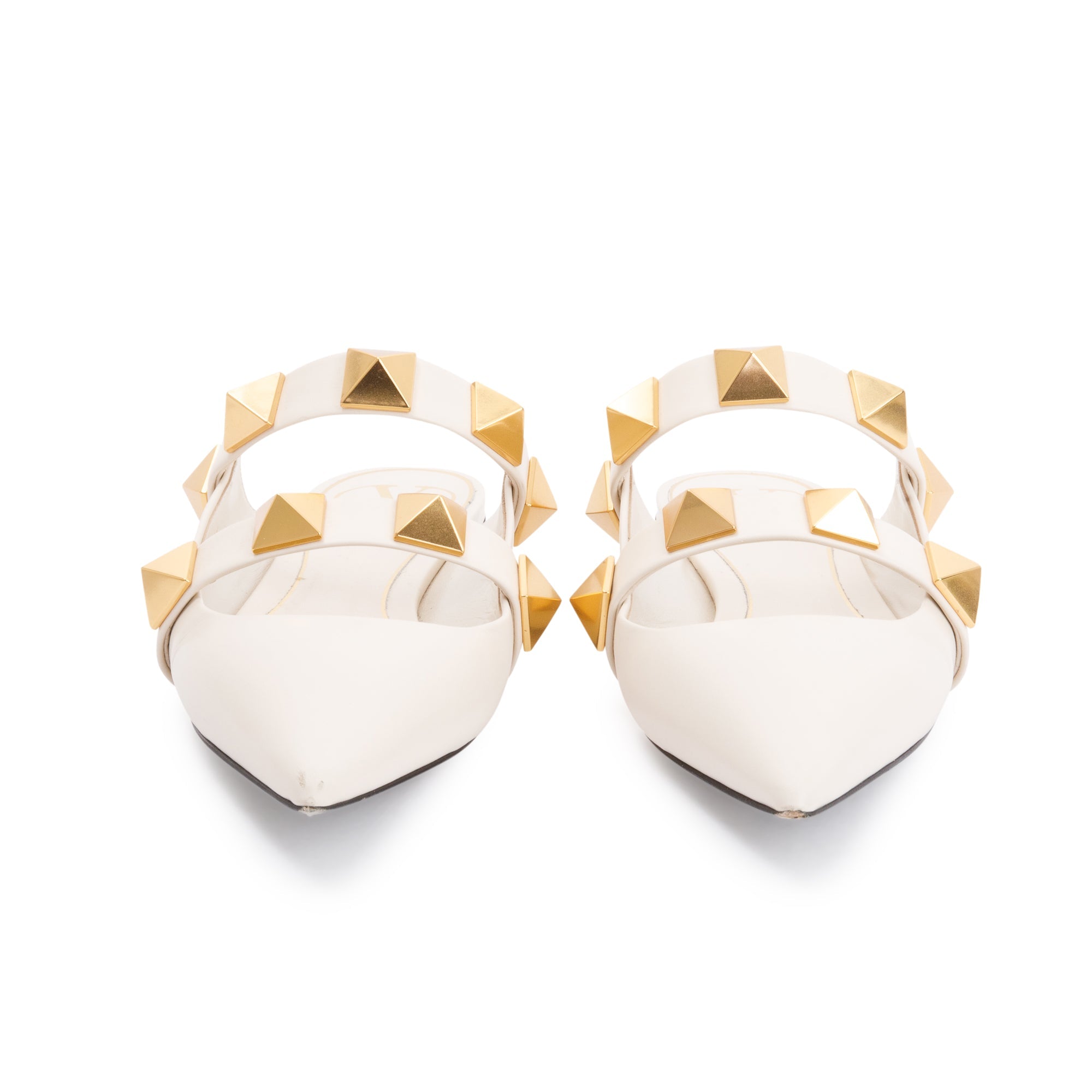Valentino White Leather Roman Stud Flat Mule, Size 36 w/ Box