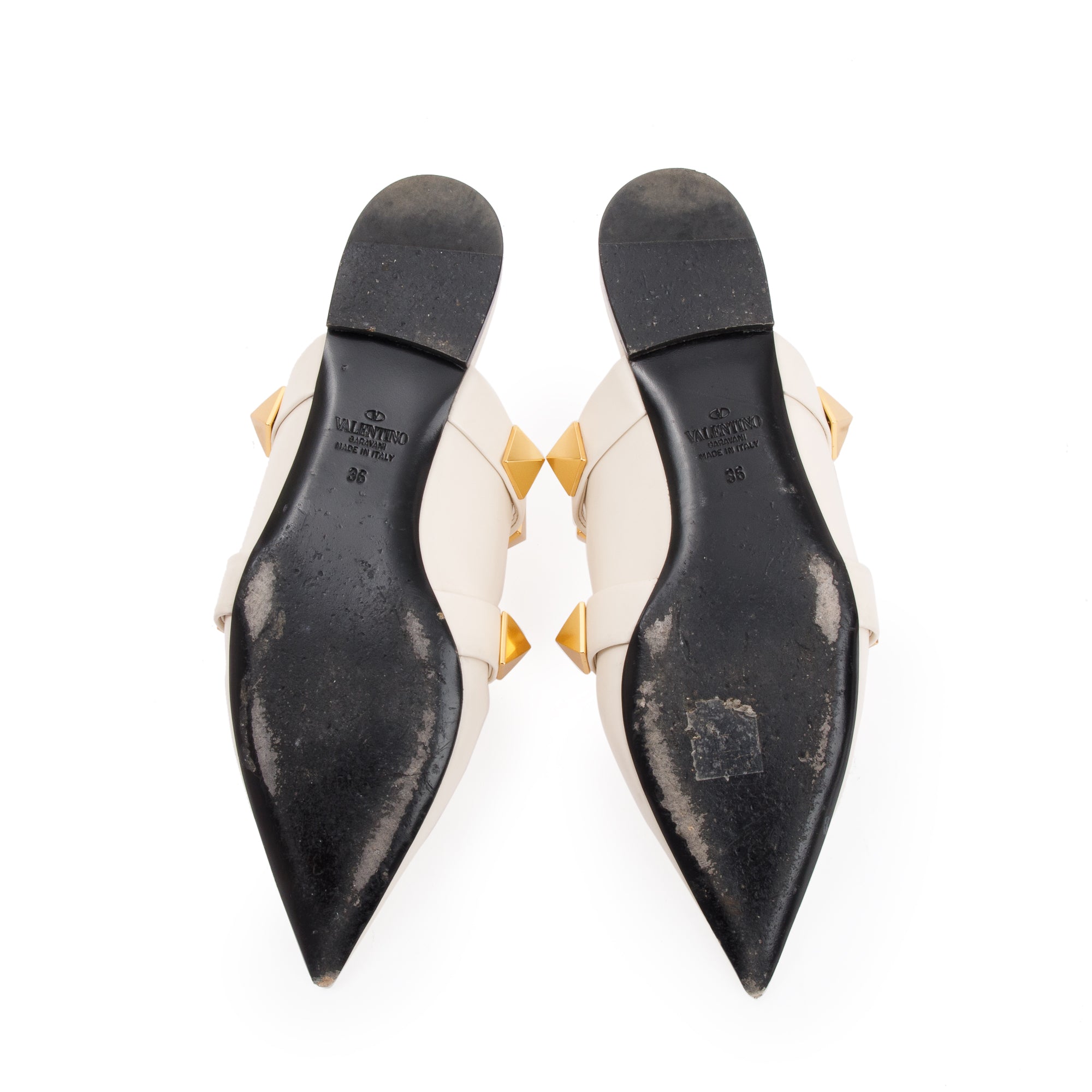Valentino White Leather Roman Stud Flat Mule, Size 36 w/ Box