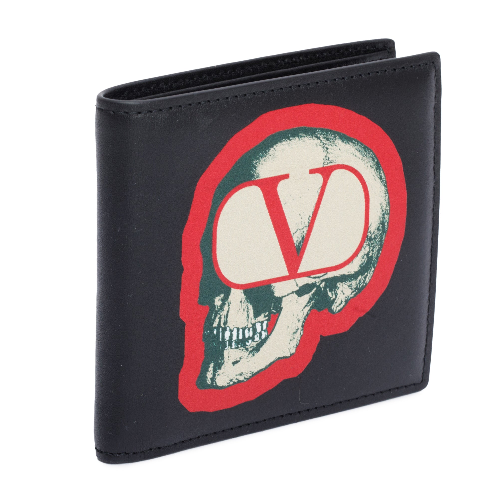Valentino X Undercover Skull Logo Black Leather Bifold Wallet