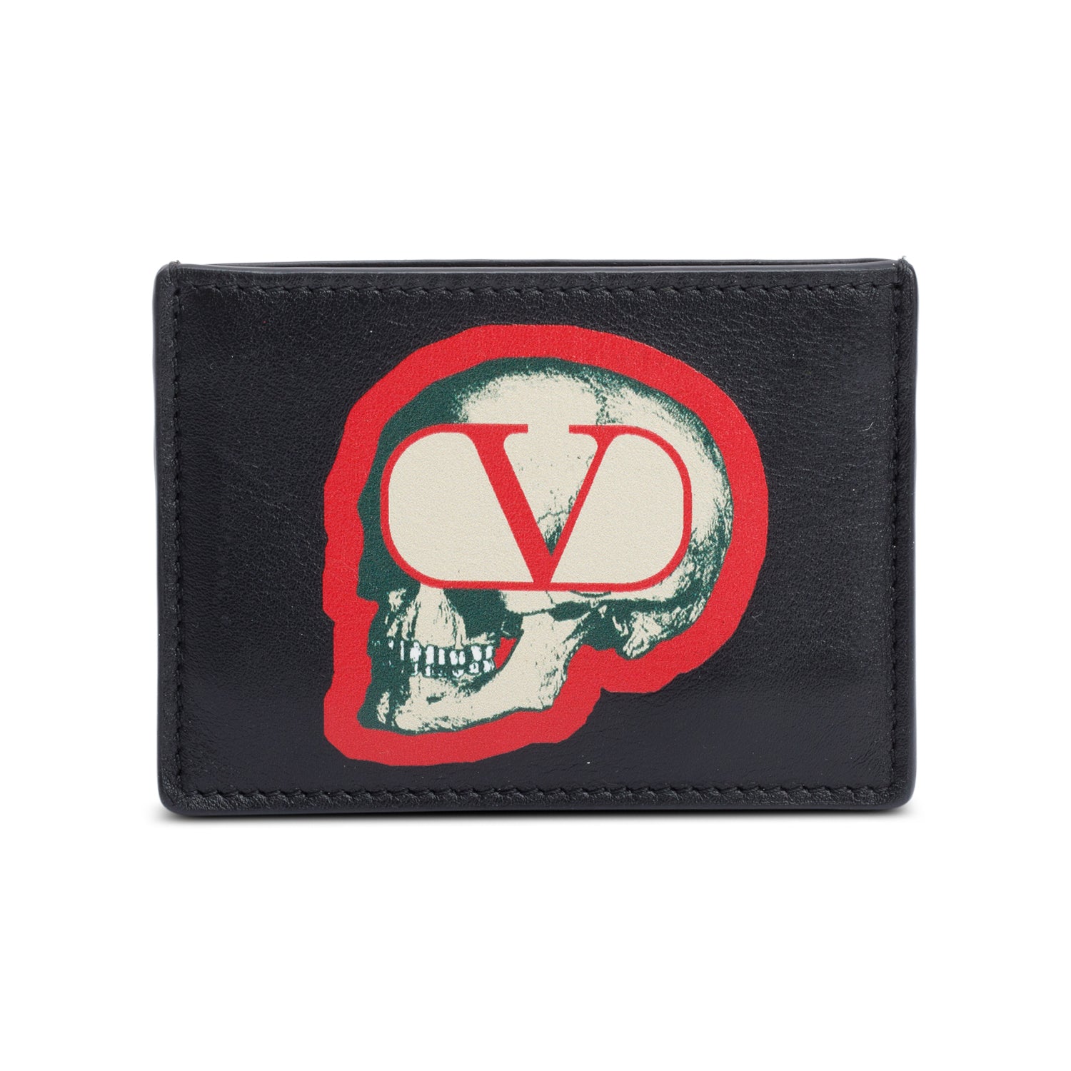 Valentino X Undercover Skull Logo Black Leather Card Holder
