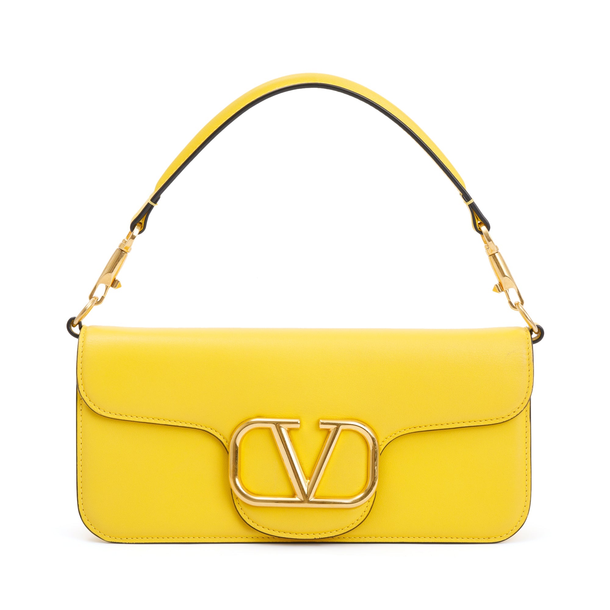 Valentino Yellow Calfskin Leather Vlogo Loco Shoulder Bag