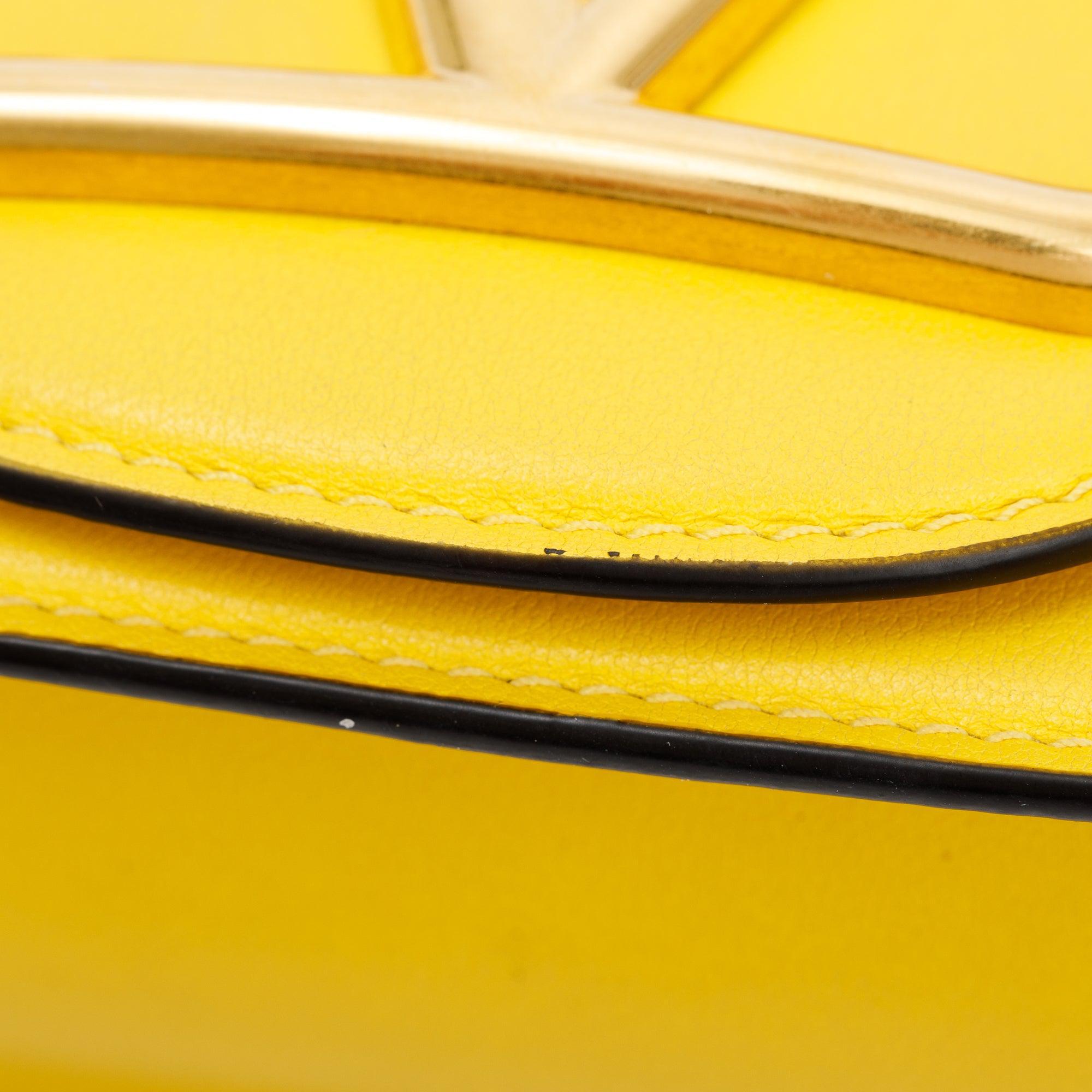 Valentino Yellow Calfskin Leather Vlogo Loco Shoulder Bag