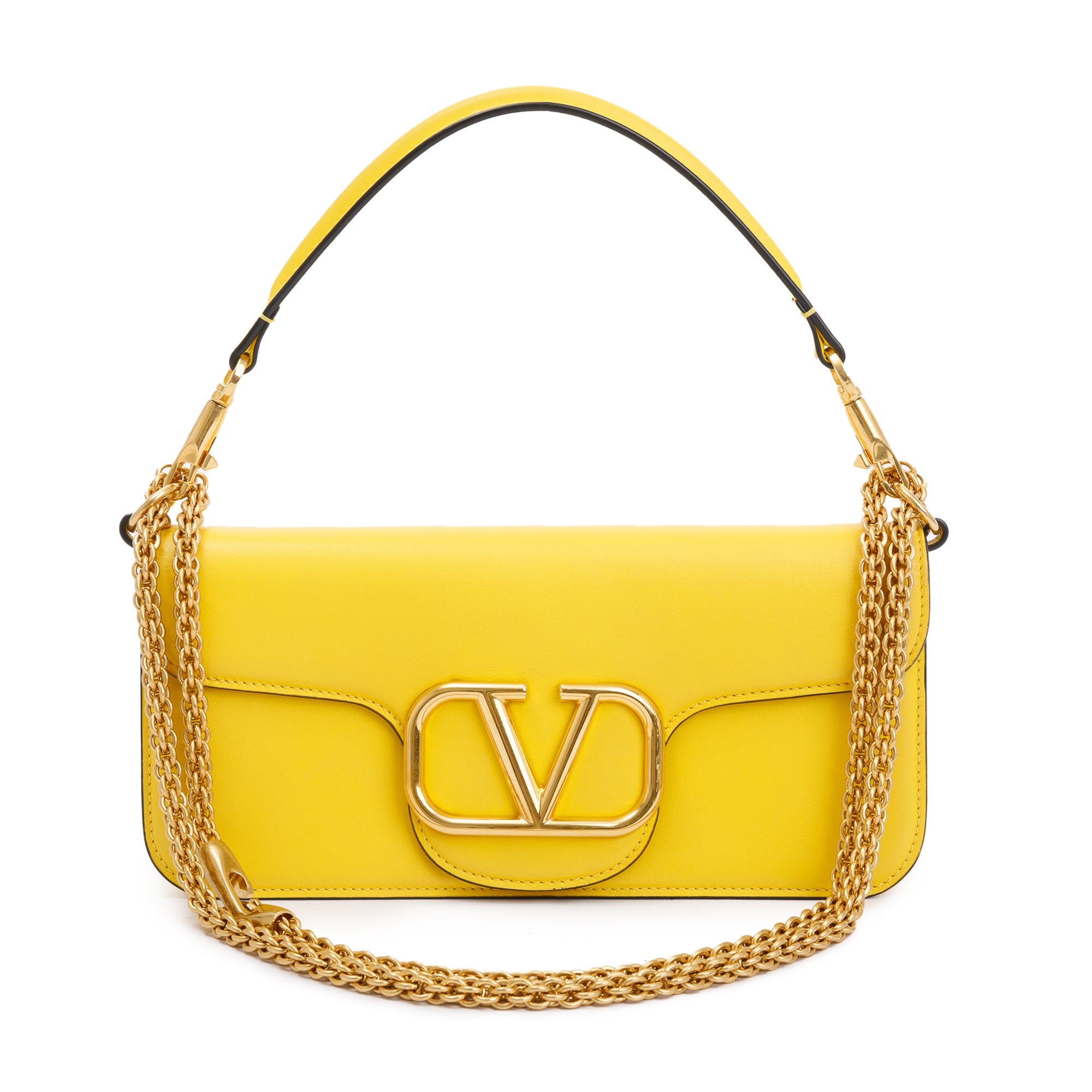 Valentino Yellow Calfskin Leather Vlogo Loco Shoulder Bag