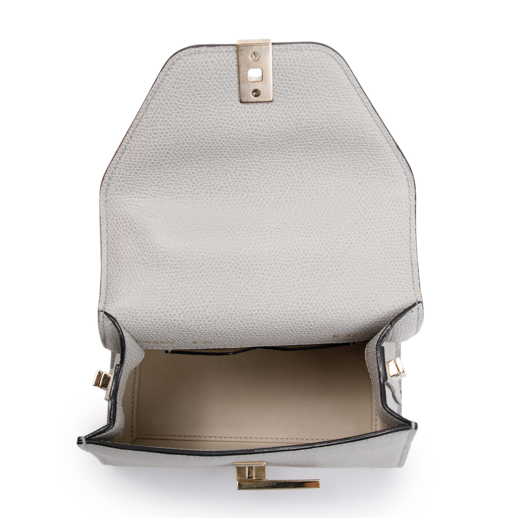 Valextra Grey Leather Iside Micro Top Handle Flap Bag w/ Strap